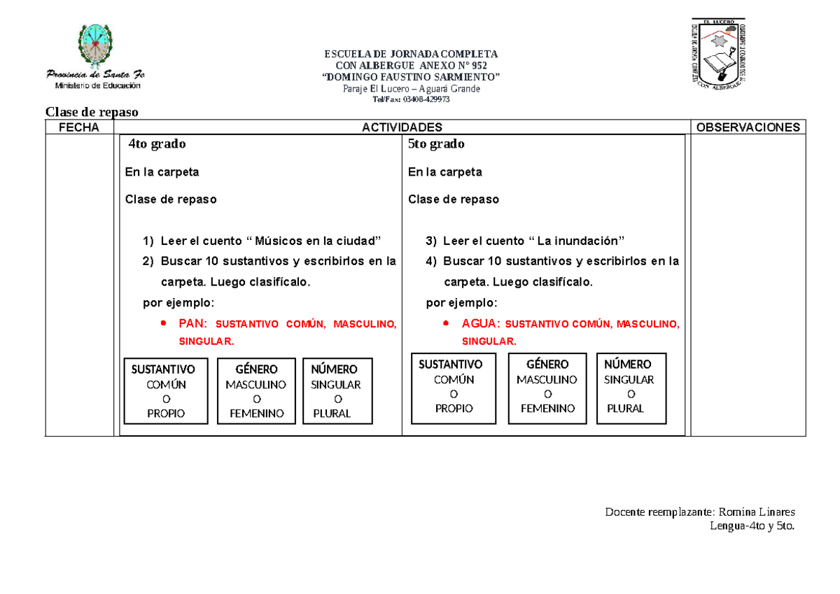 Clase de Repaso de Lengua para 4to y 5to Grado - ESCUELA N° 952 - Studocu