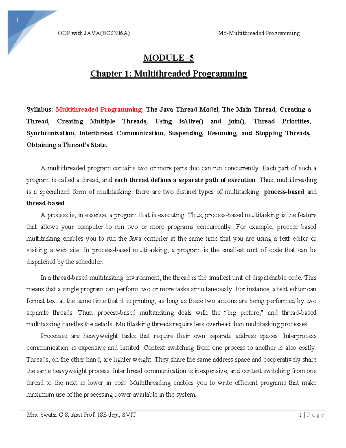 Java OOP (BCS306A) Programming: Chapter 1 - Multithreaded Programming ...