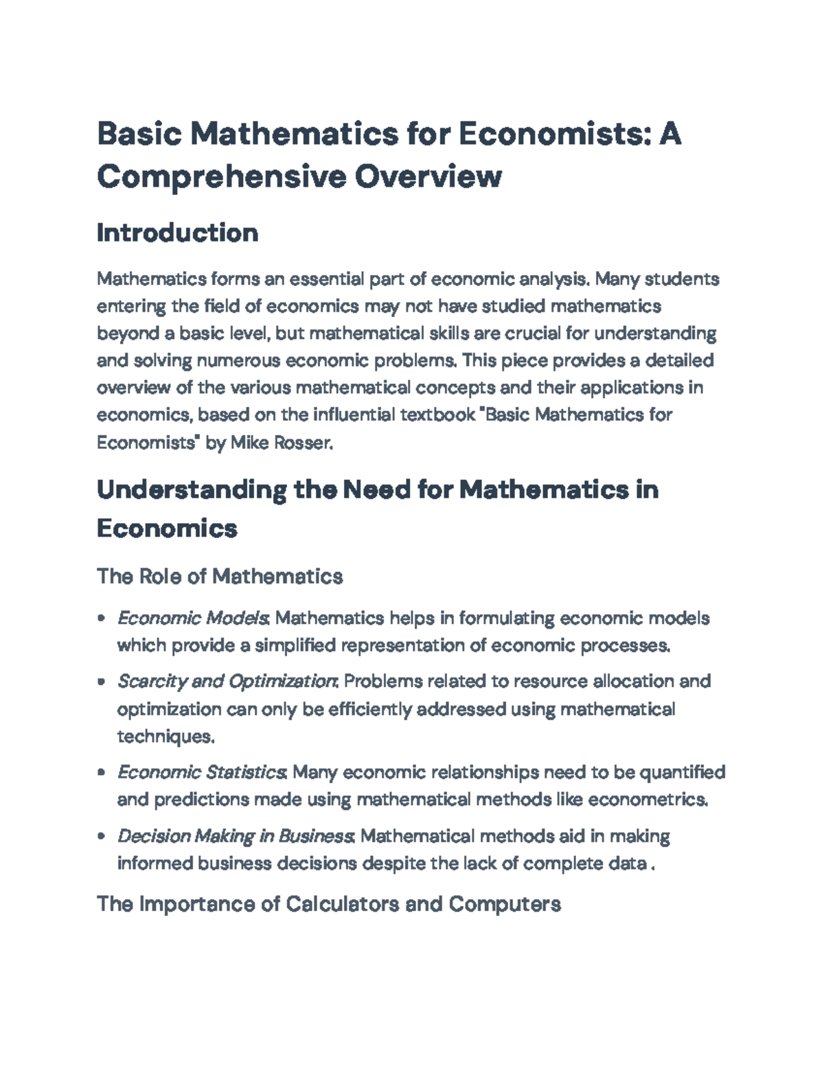 Basic Mathematics for Economists: Key Concepts & Applications - Studocu
