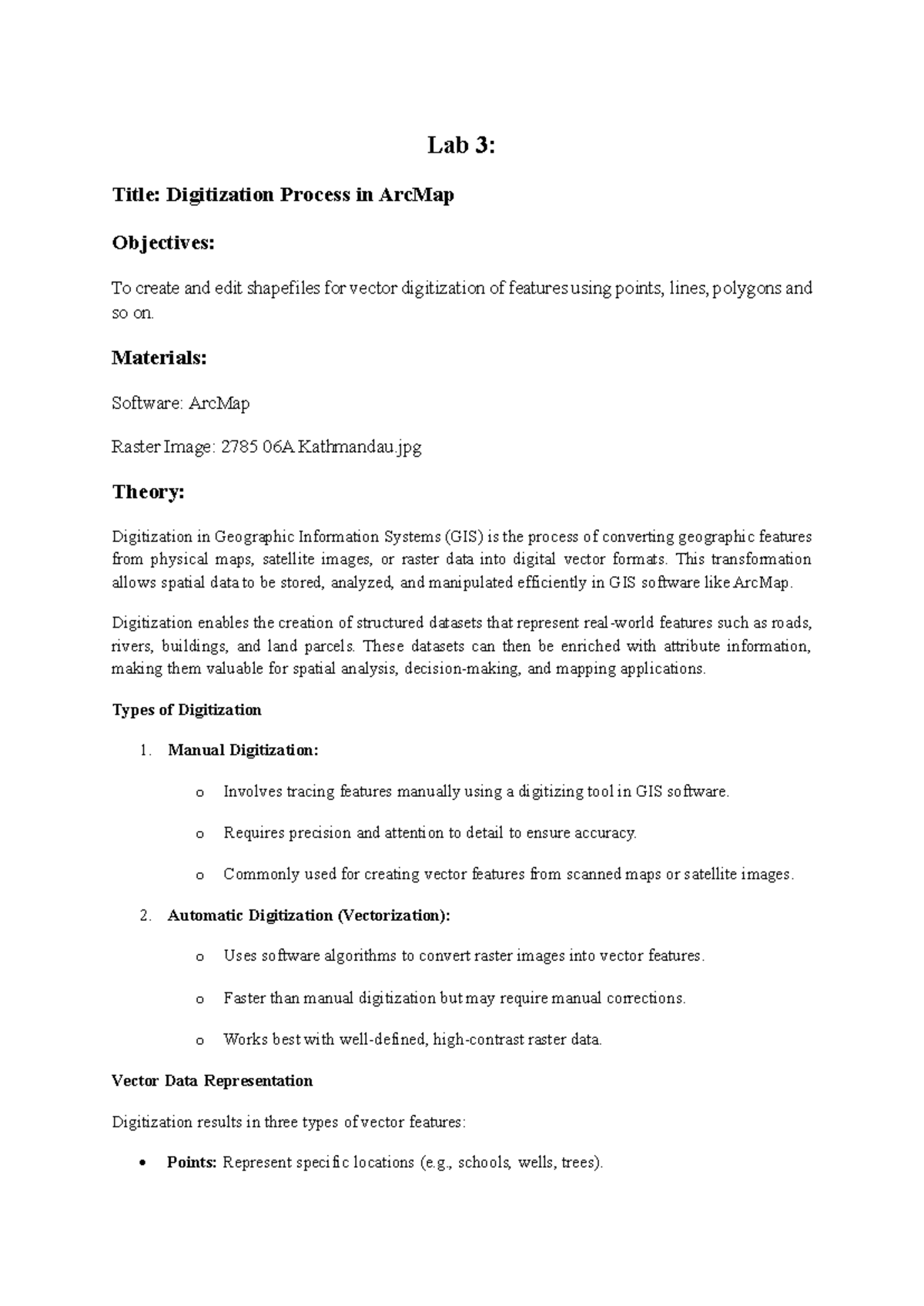 Lab 3: Digitization Process in ArcMap for Vectorization Techniques ...