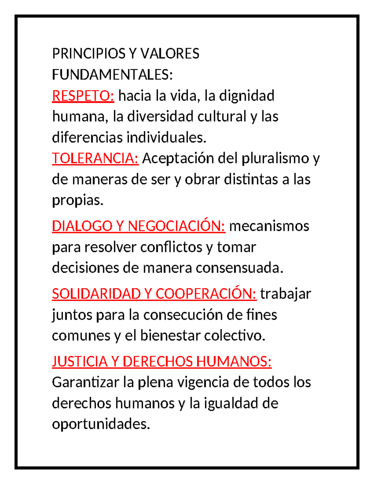 Principios Y Valores Fundamentales DE LA Cultura DE PAZ - PRINCIPIOS Y ...