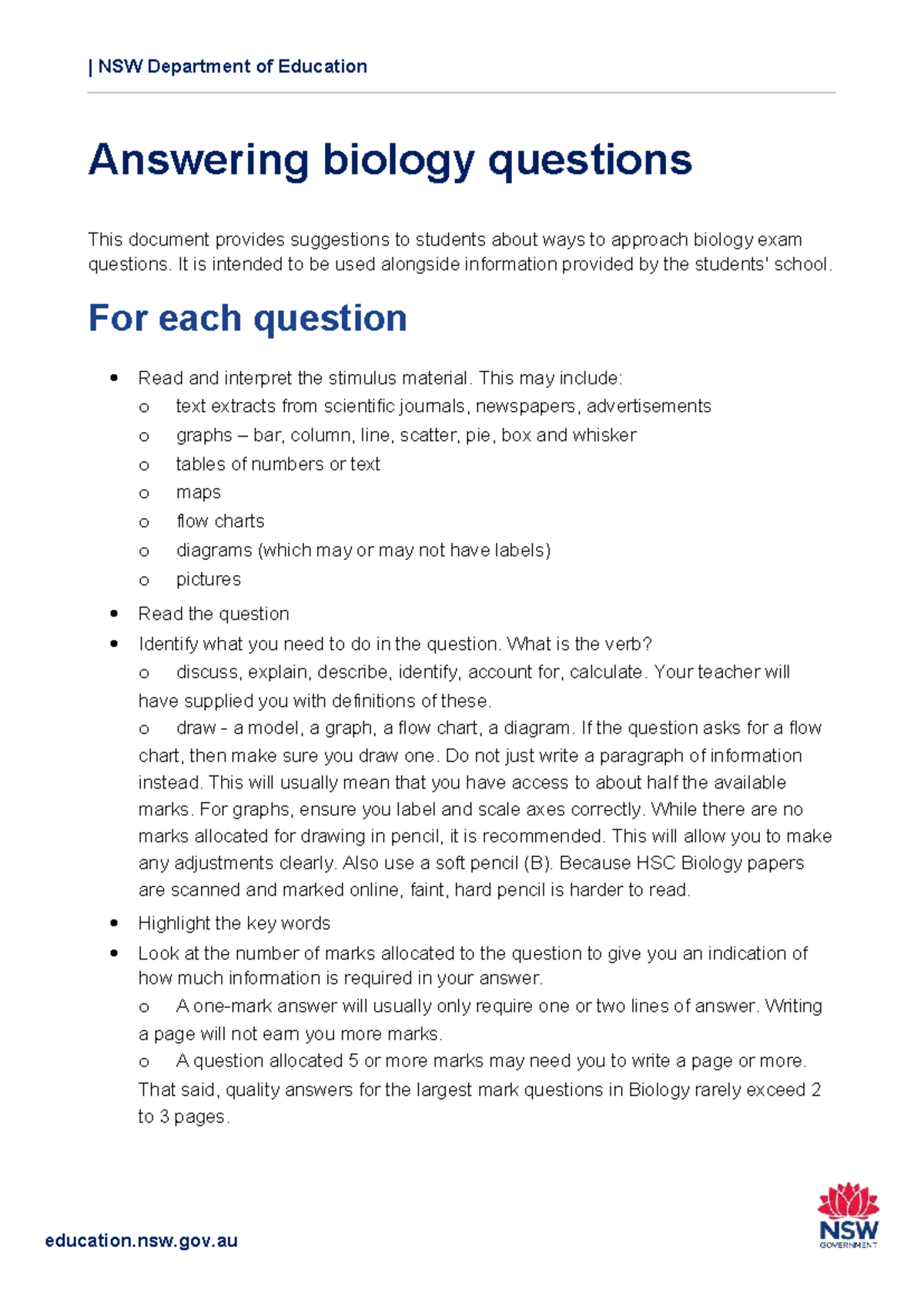 HSC Biology Exam Strategies: Answering Questions Effectively - Studocu
