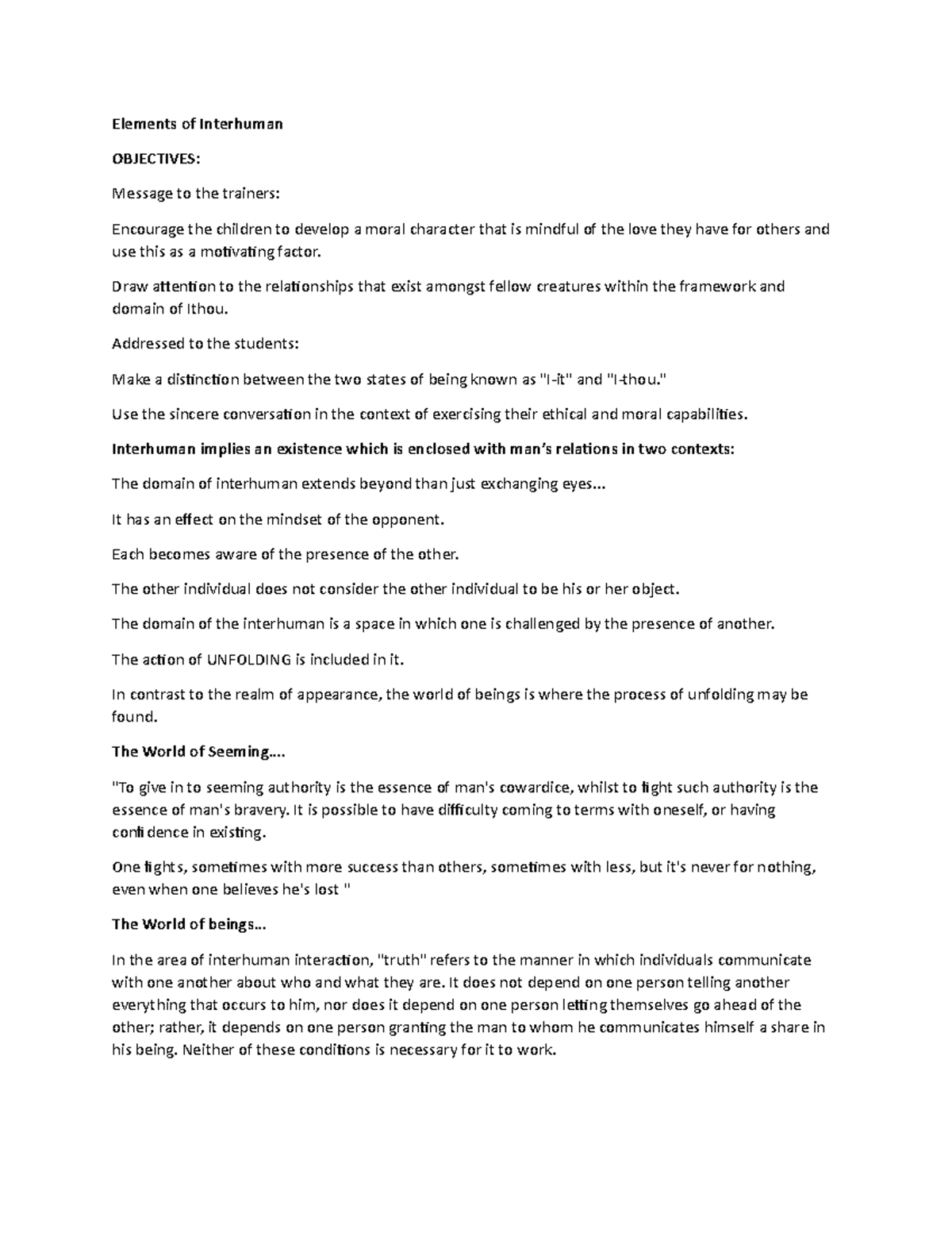 Elements of Interhuman: Understanding 