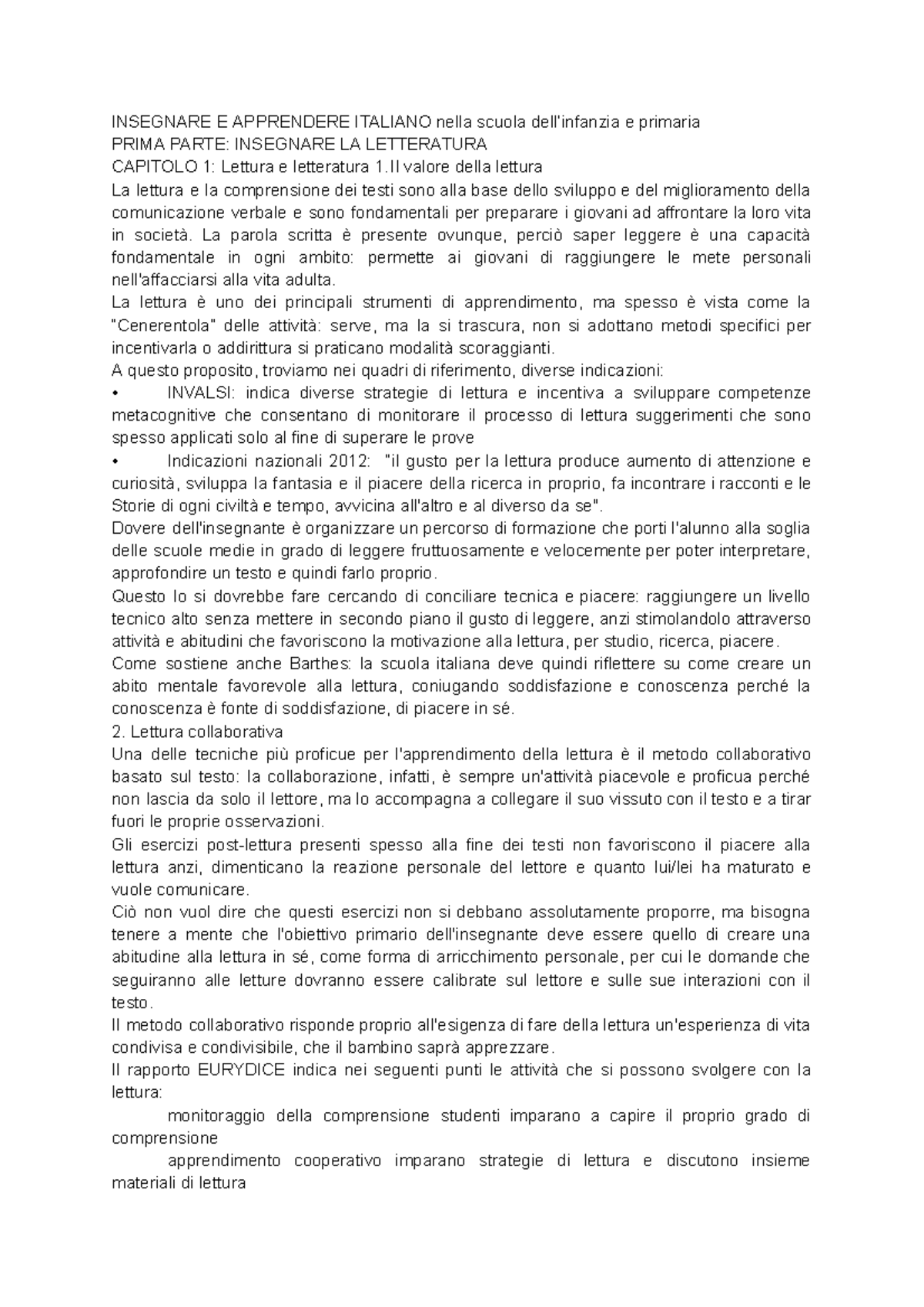 INSEGNARE E APPRENDERE ITALIANO NELLA SCUOLA PRIMARIA: CAPITOLO 1 - Studocu