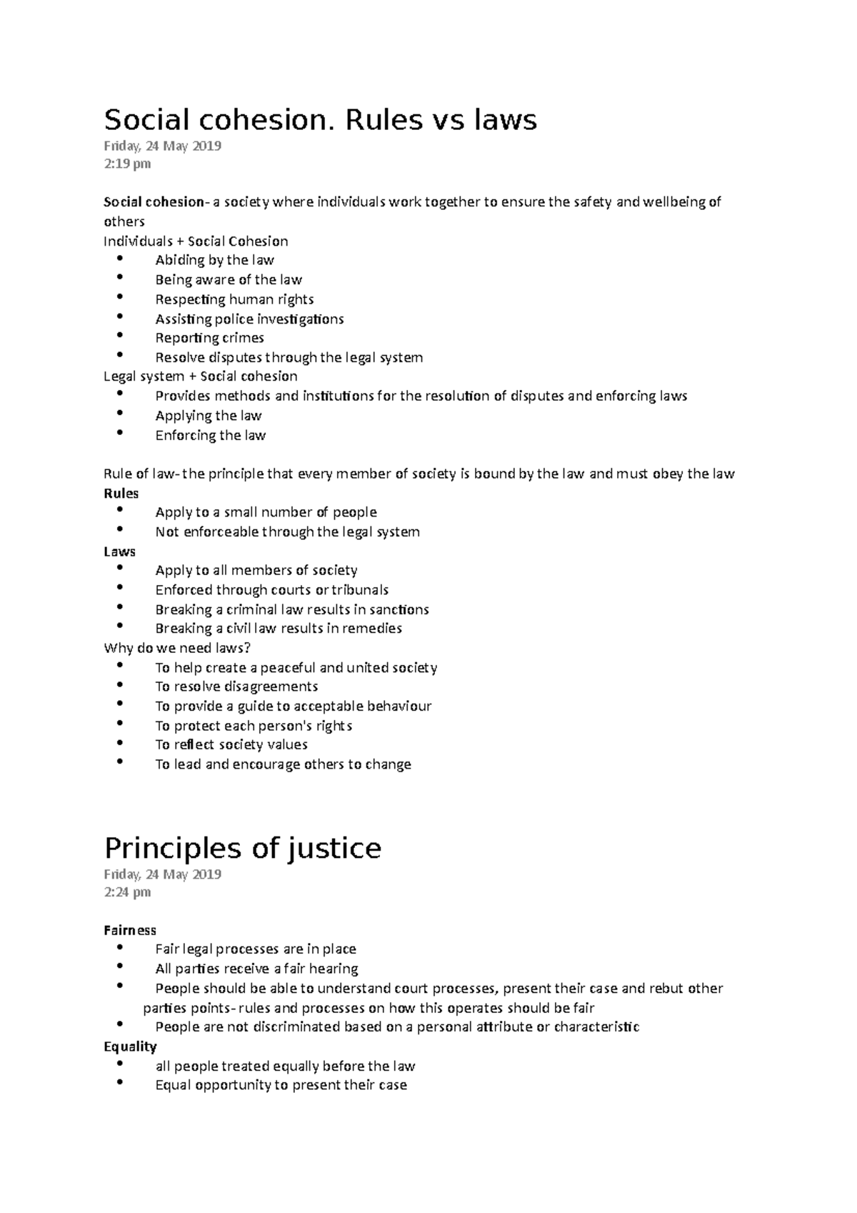 Legal Notes - U1 AOS 1: Understanding Social Cohesion and Justice ...