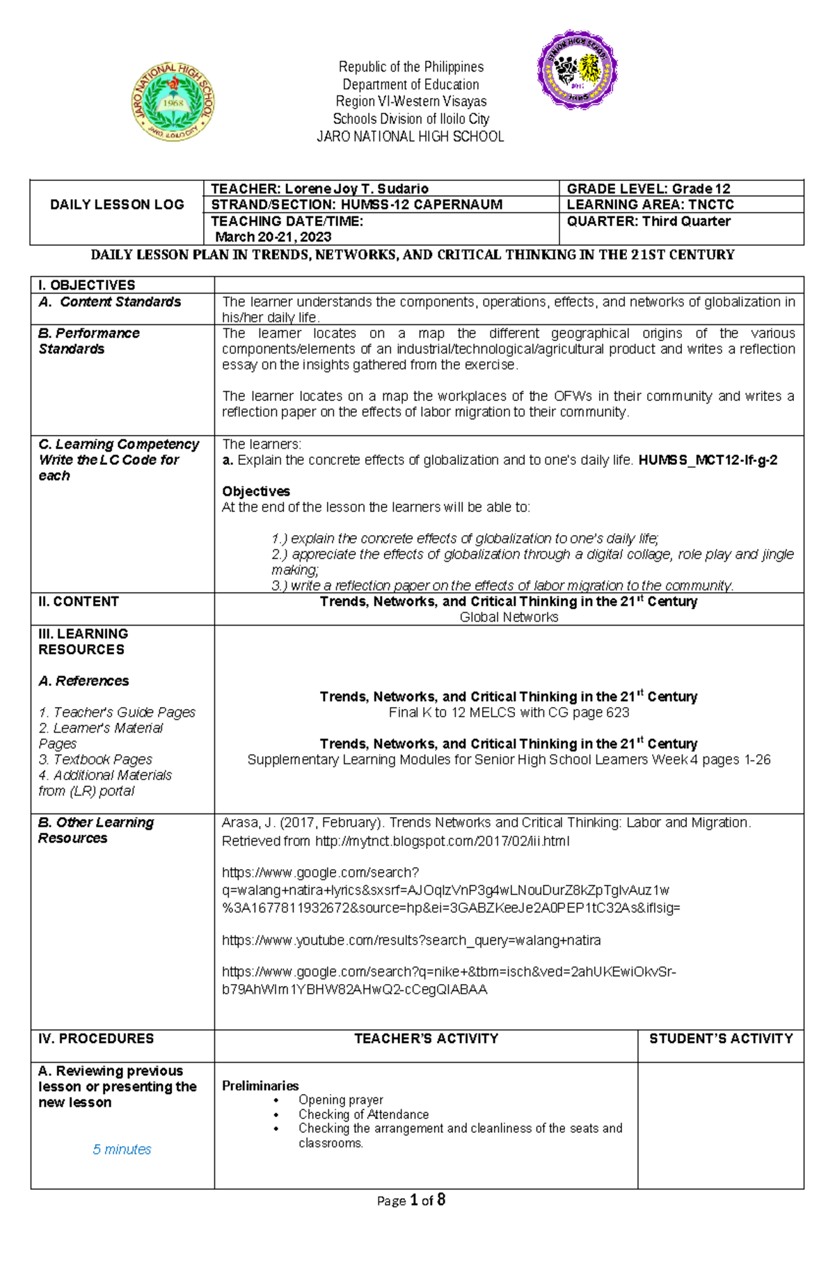 667608169 CO Lesson Plan: Trends and Globalization - Week 4 - Studocu