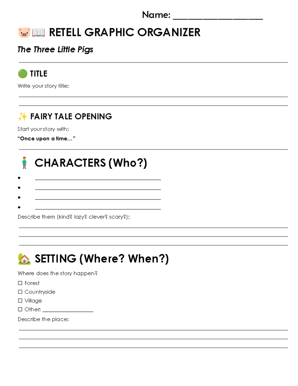 RETELL GRAPHIC ORGANIZER: The Three Little Pigs Story - Studocu