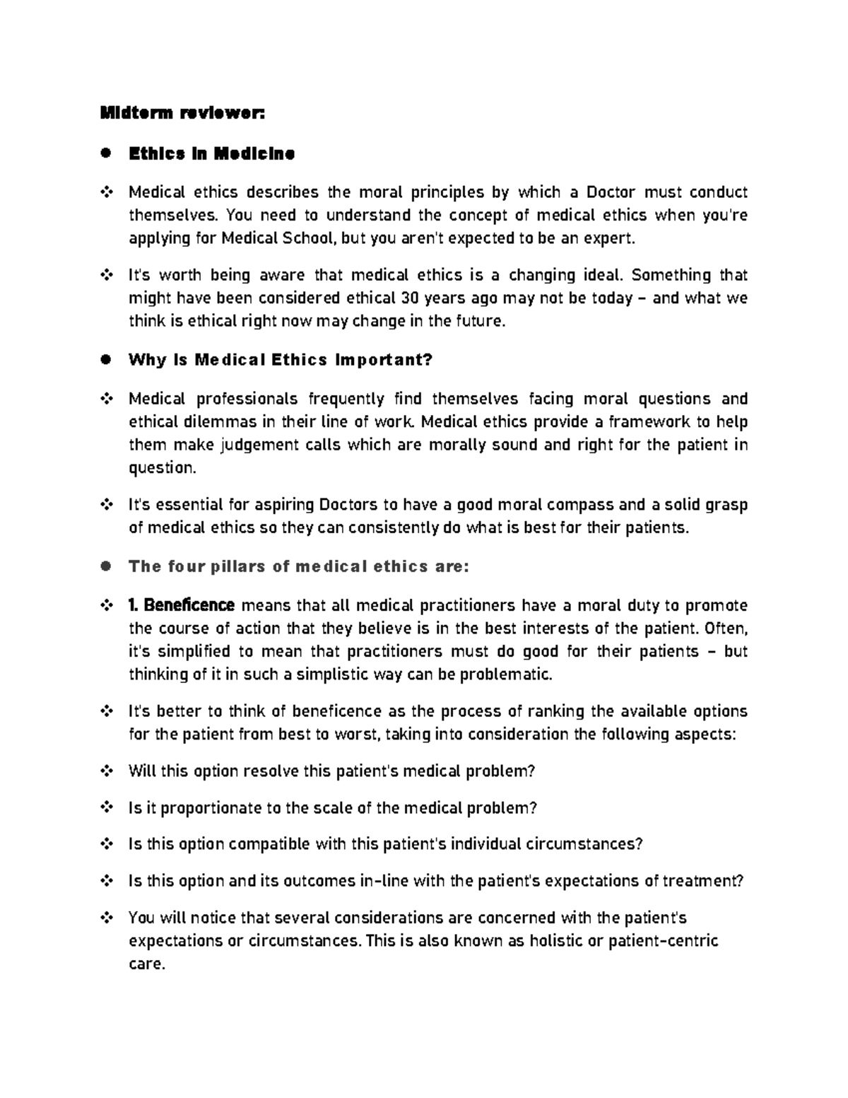 Ethics in Medicine: Midterm Review Guide for Medical Students - Studocu