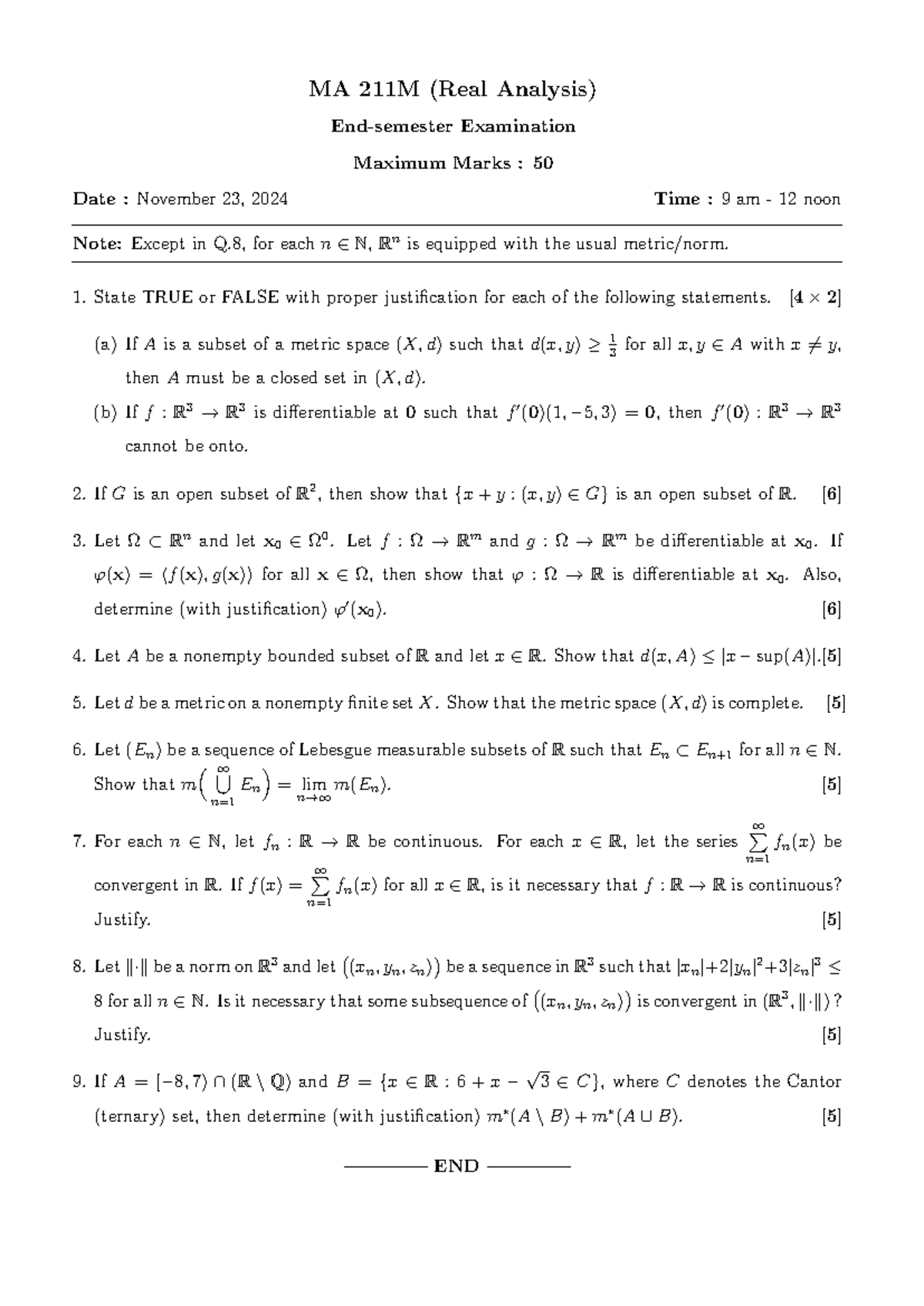 MA 211M Real Analysis Midterm Exam Questions and Solutions - Studocu