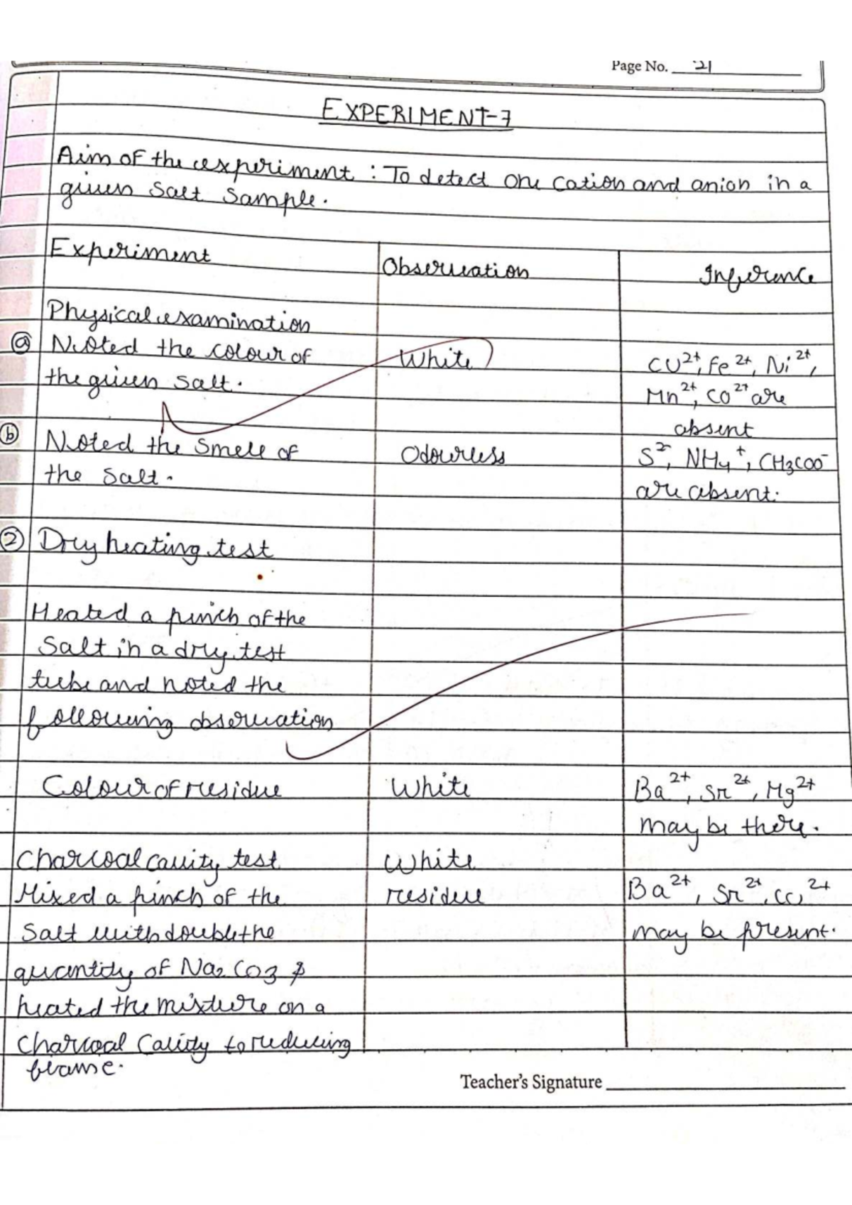 Salt Analysis Experiment: Detection of Cation Sr²⁺ and Anion Cl⁻ - Studocu
