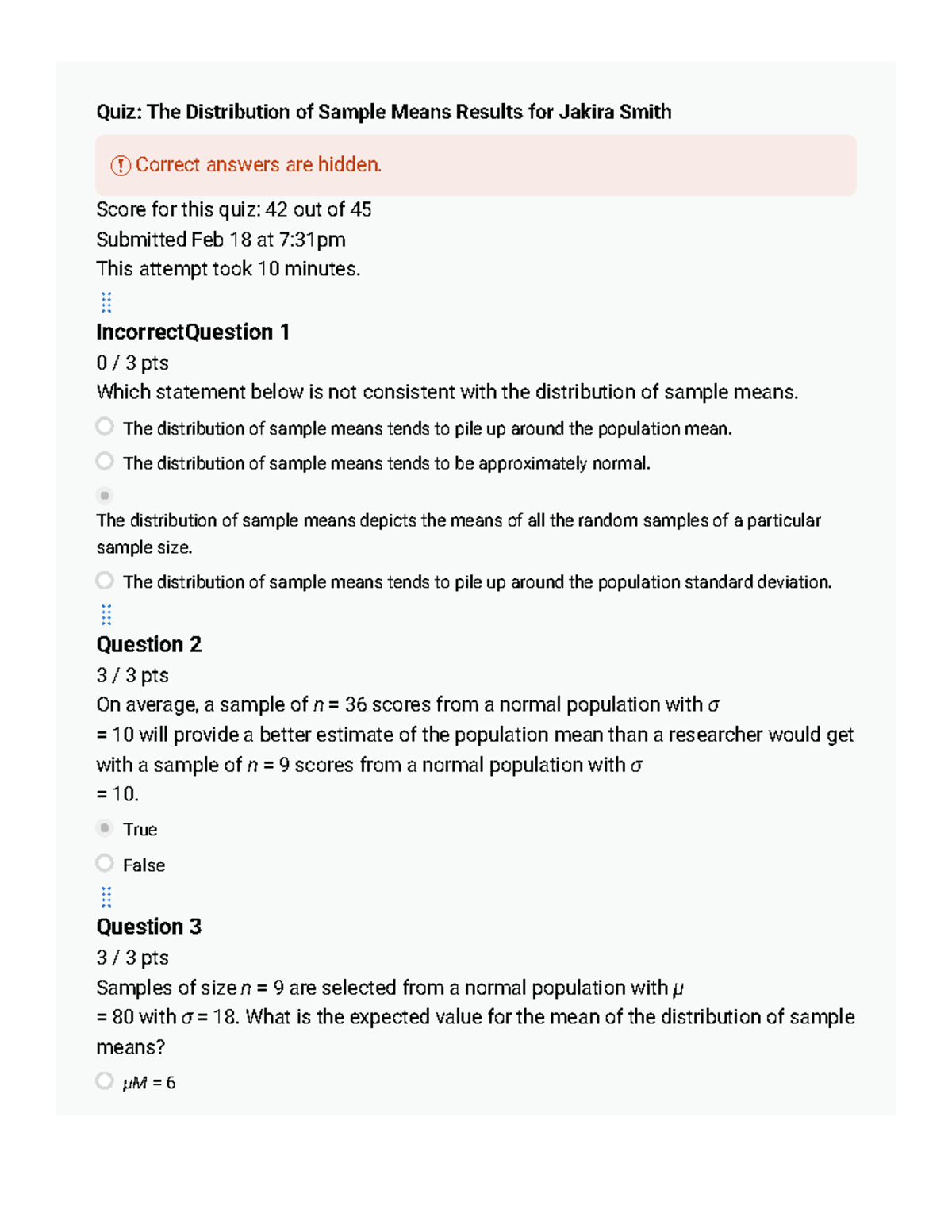 Quiz HST-Quiz: The Distribution of Sample Means Results and Insights ...