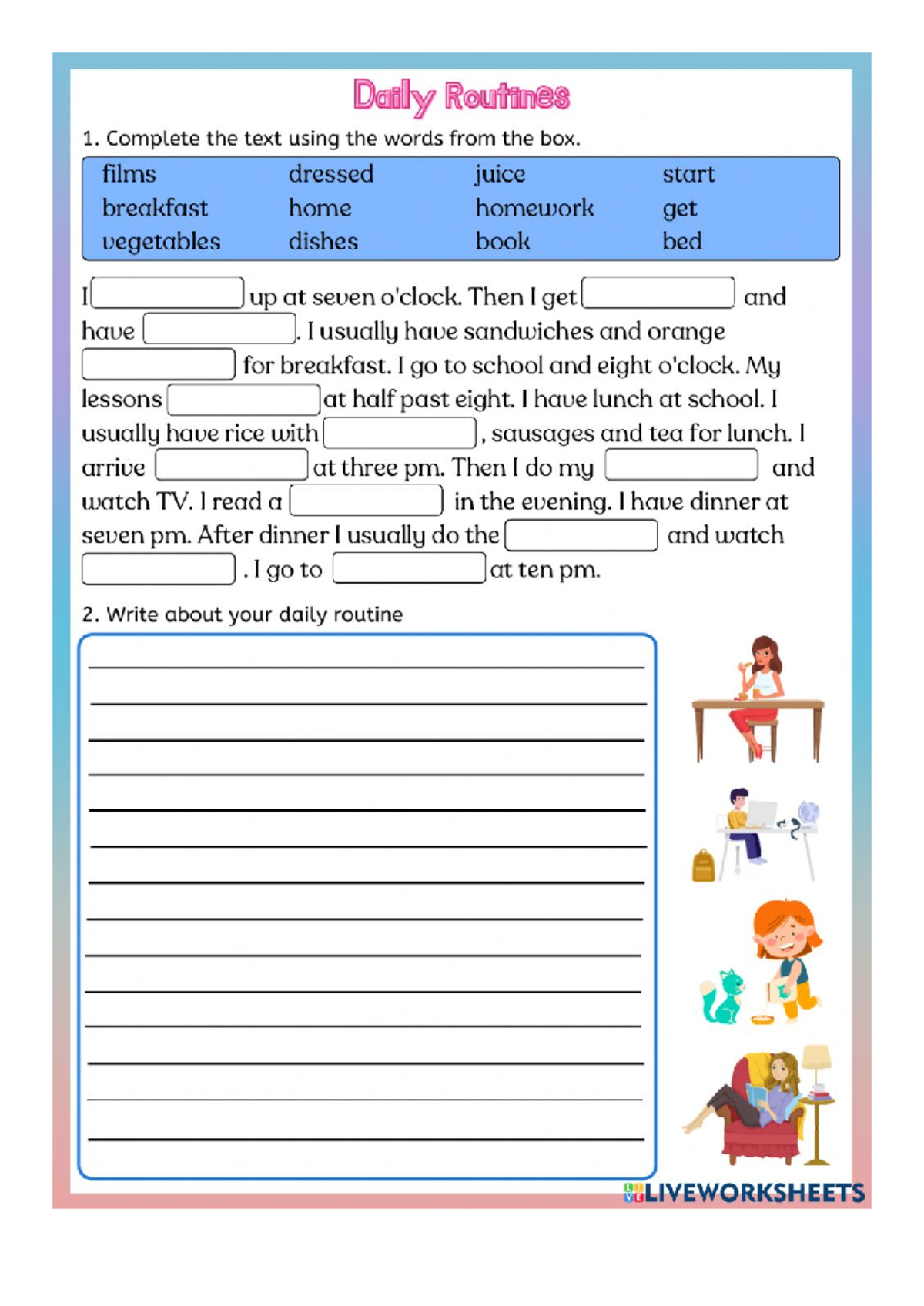 Daily Routines: MULIVE WORKSHEETS for Writing Practice - Studocu