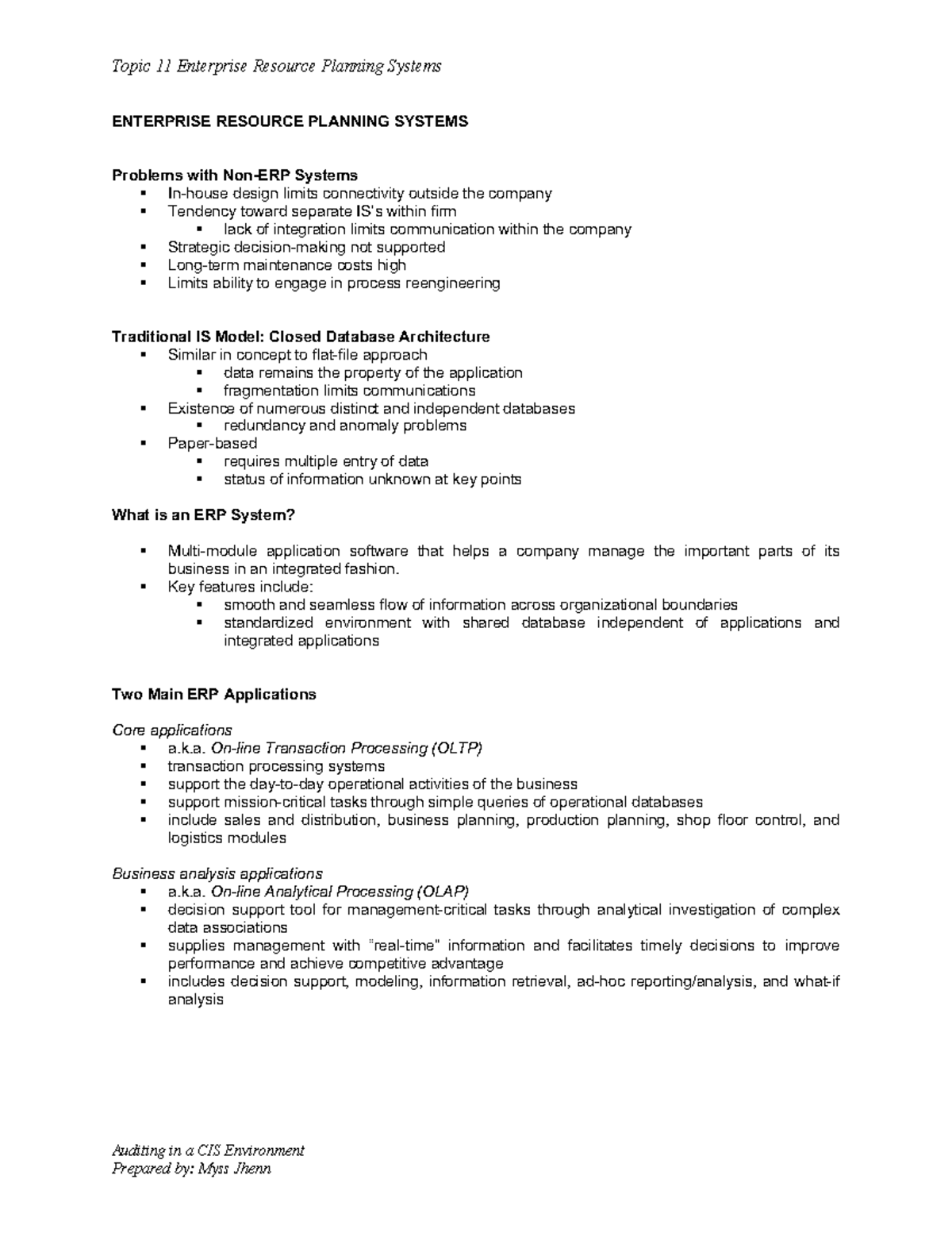 Topic 11: ERP Systems Overview and Auditing Considerations - Studocu