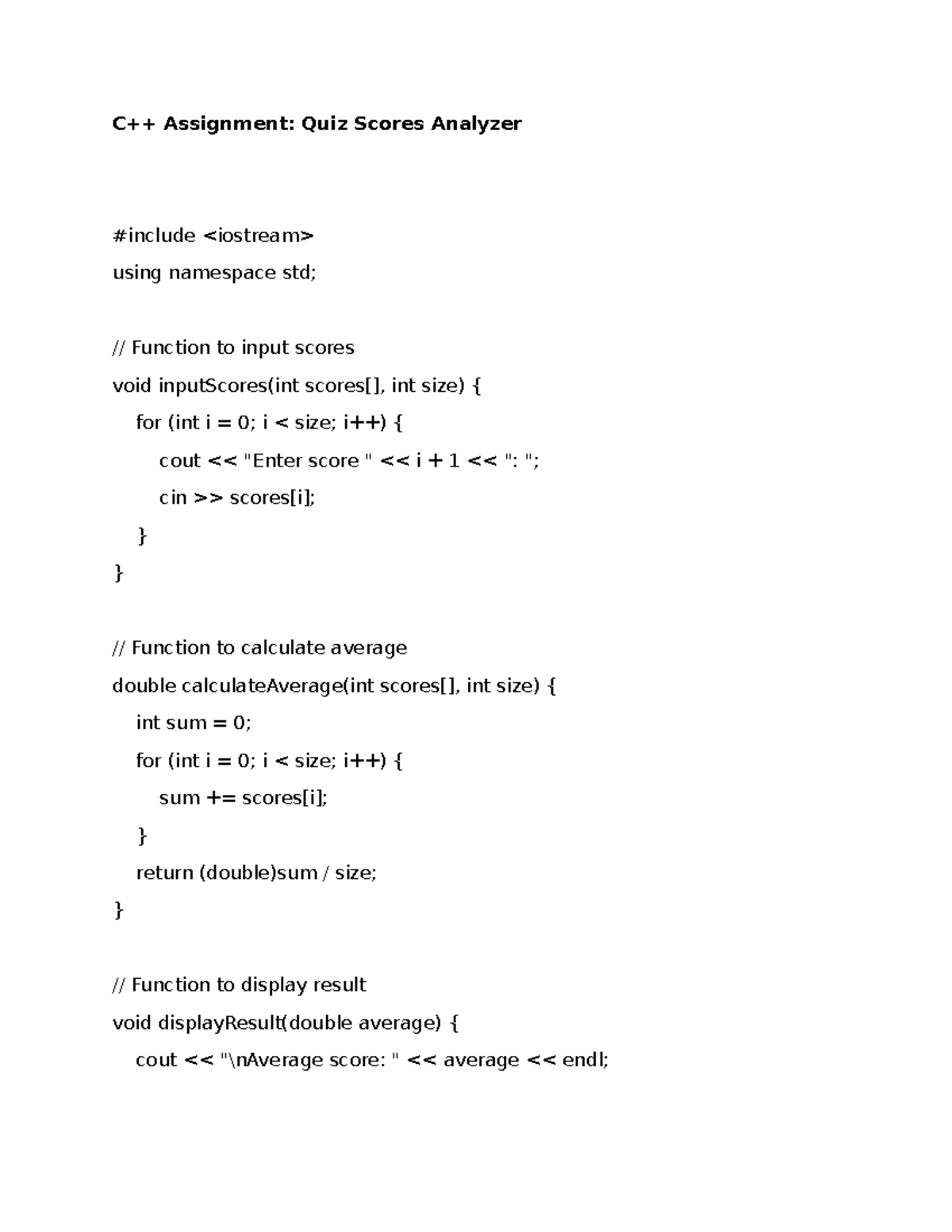 C++Quiz Scores Analyzer - C++ Assignment: Quiz Scores Analyzer #include ...
