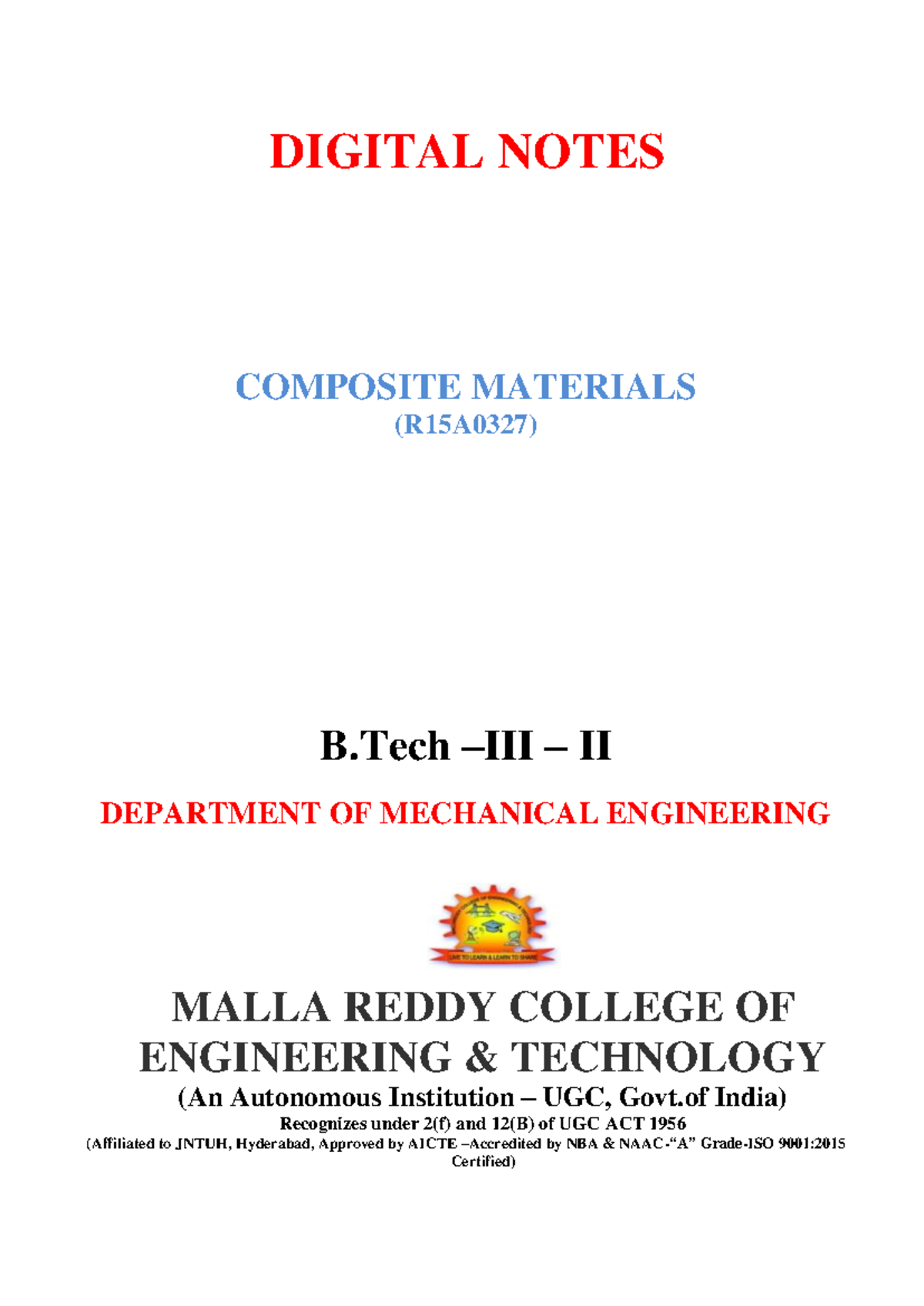 Composite Materials Lecture Notes (R15A0327) - Digital Documentation ...