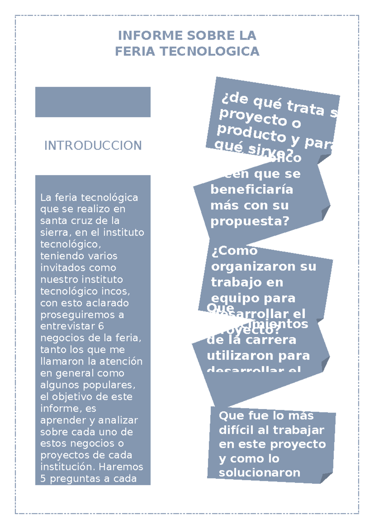 Informe de la Feria Tecnológica: Proyectos y Análisis - Studocu