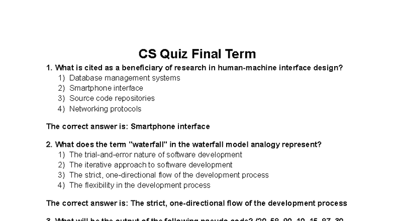 CS 101 Final Term Quiz Preparation Material - Studocu