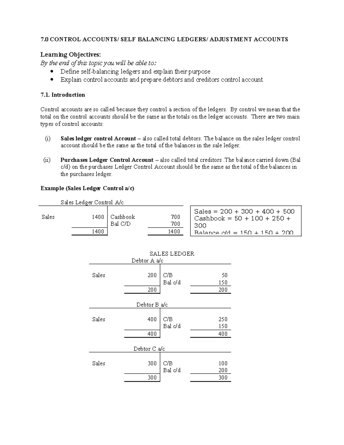 ECO 101 Control Accounts Overview and Preparation Guide - Studocu
