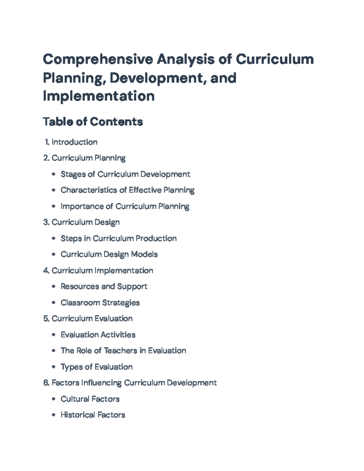 Comprehensive Curriculum Development Analysis: Planning to Evaluation ...