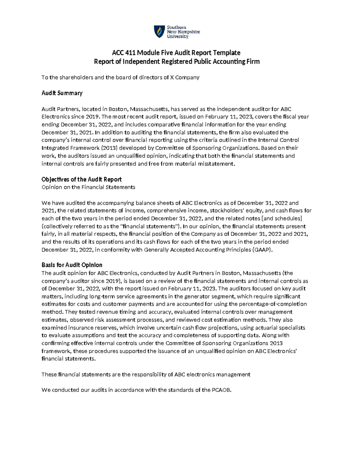 ACC 411 Module Five Audit Report: ABC Electronics Audit Summary - Studocu