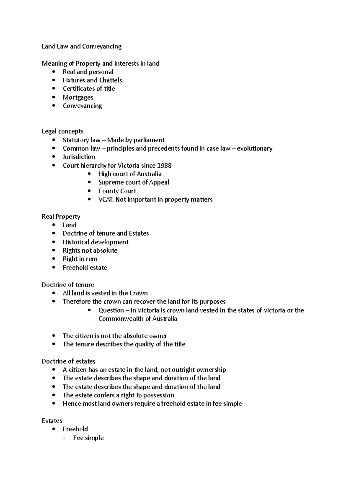 Land Law and Conveyancing Notes: Key Concepts and Principles - Studocu