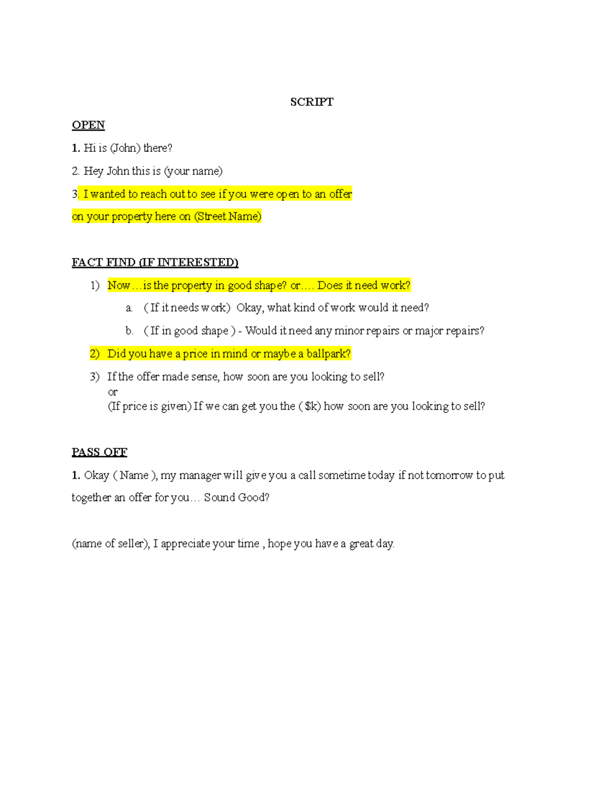 Updated Script (8) (1) - SCRIPT OPEN Hi is (John) there? Hey John this ...