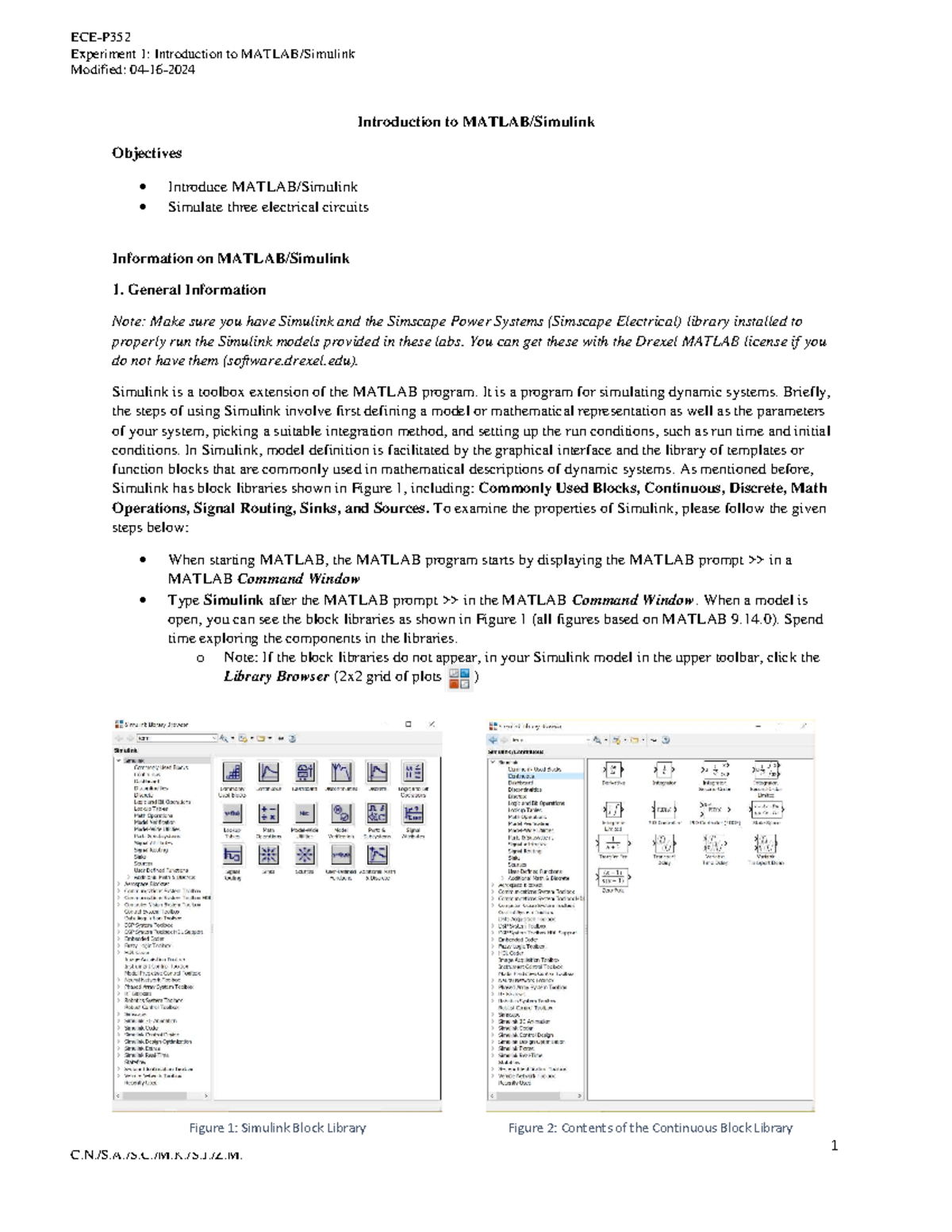Lab 1: Intro to Simulink - Electrical Circuits Simulation Guide - Studocu