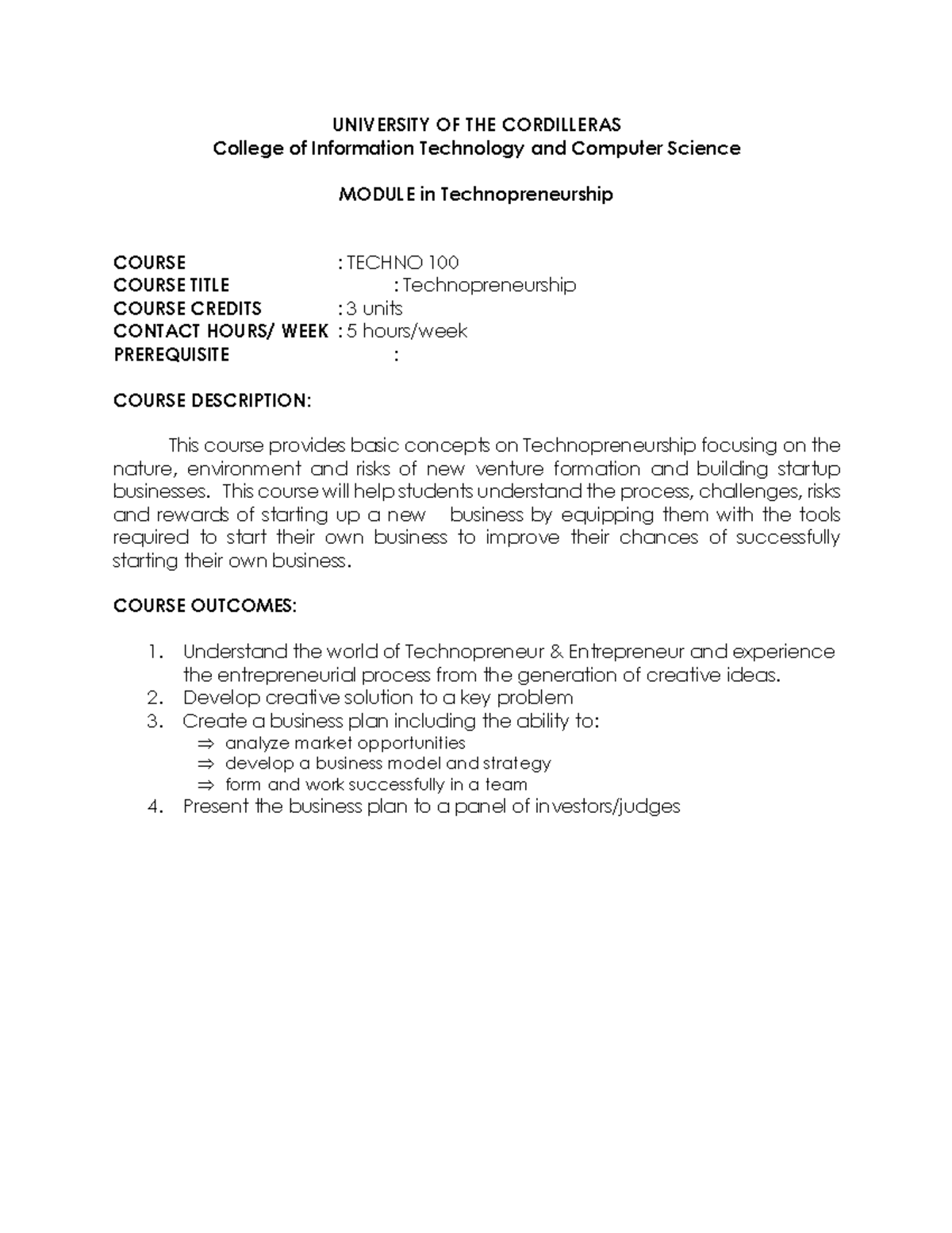 TECHNO 100: Module Notes on Technopreneurship and Business Planning ...