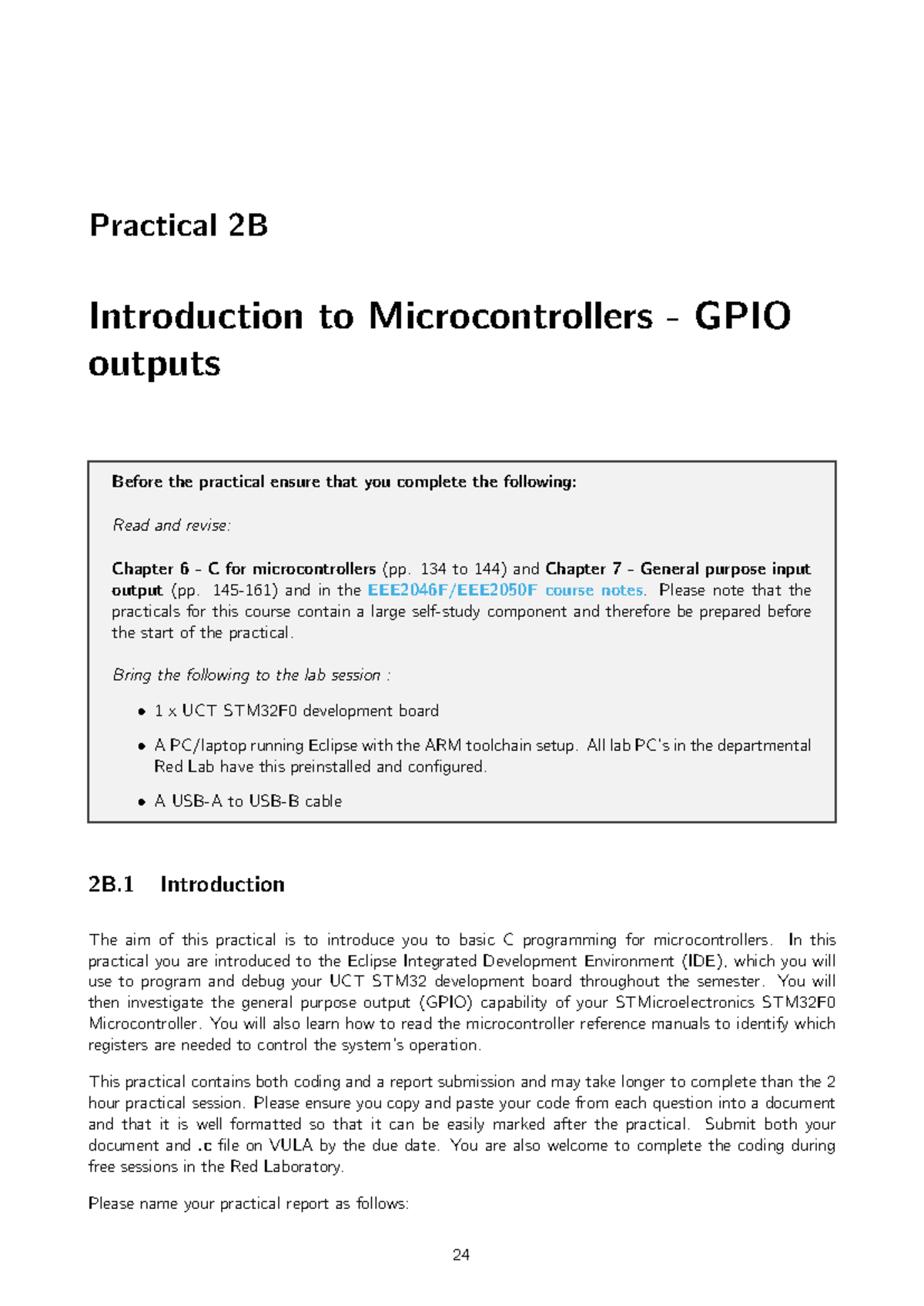 Practical 2B: Introduction to Microcontrollers and GPIO Outputs - Studocu