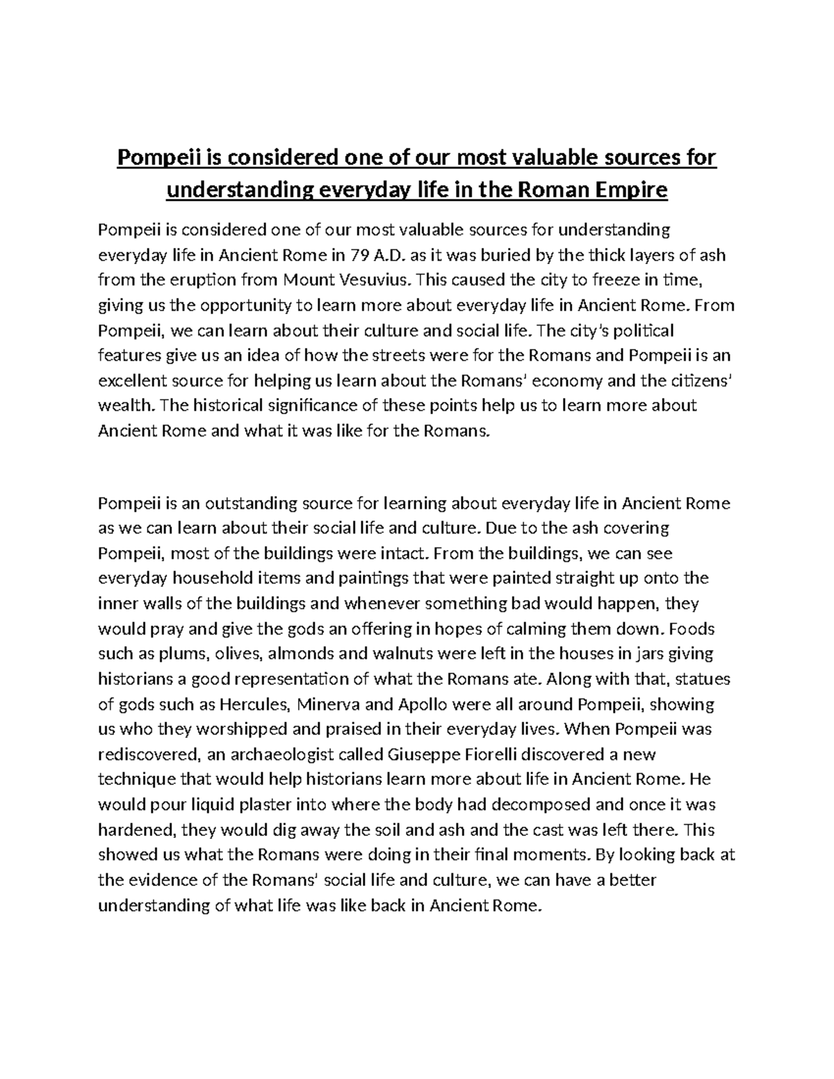 Pompeii Essay: Insights into Daily Life in Ancient Rome - Studocu