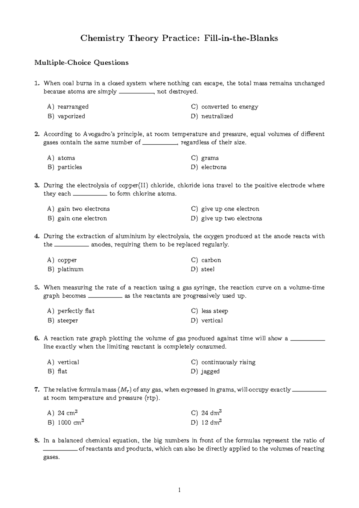 Chemistry Theory Practice Questions: CHM101 Final Exam Prep - Studocu