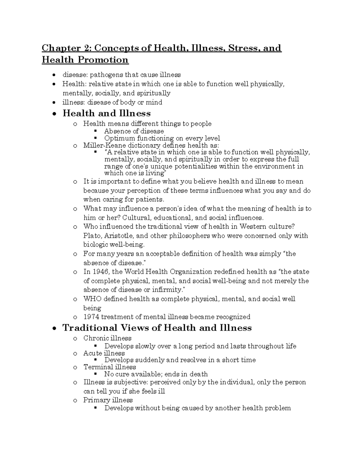 Chapter 2 Notes on Health, Illness, and Stress [nurslecture] - Studocu