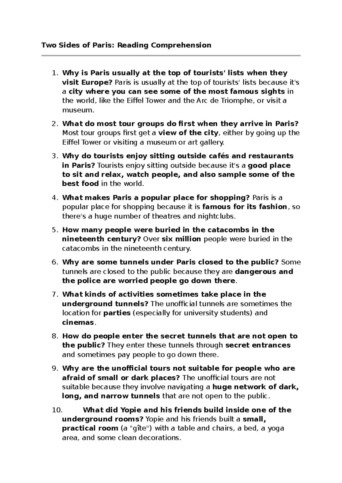 Exploring Paris: A Reading Comprehension Guide - Studocu