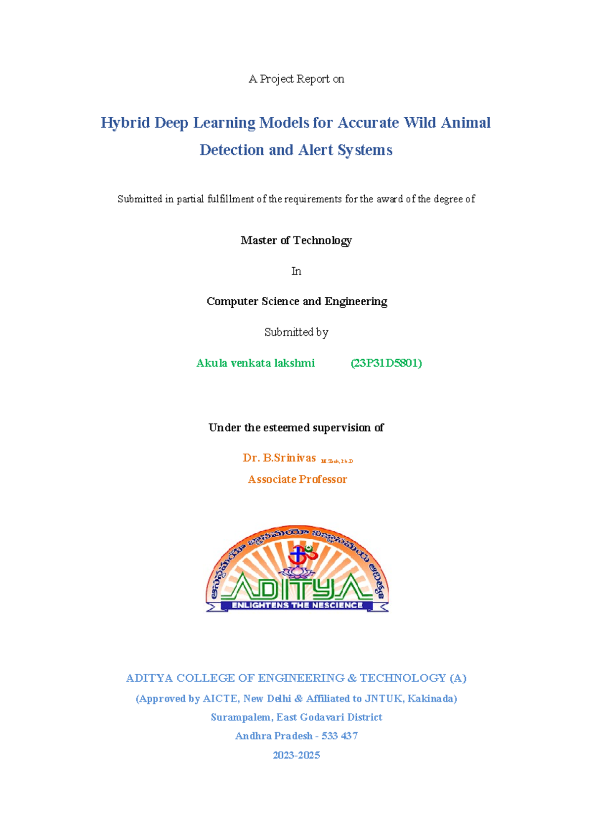M.Tech Project Report: Hybrid Deep Learning for Wild Animal Alerts ...