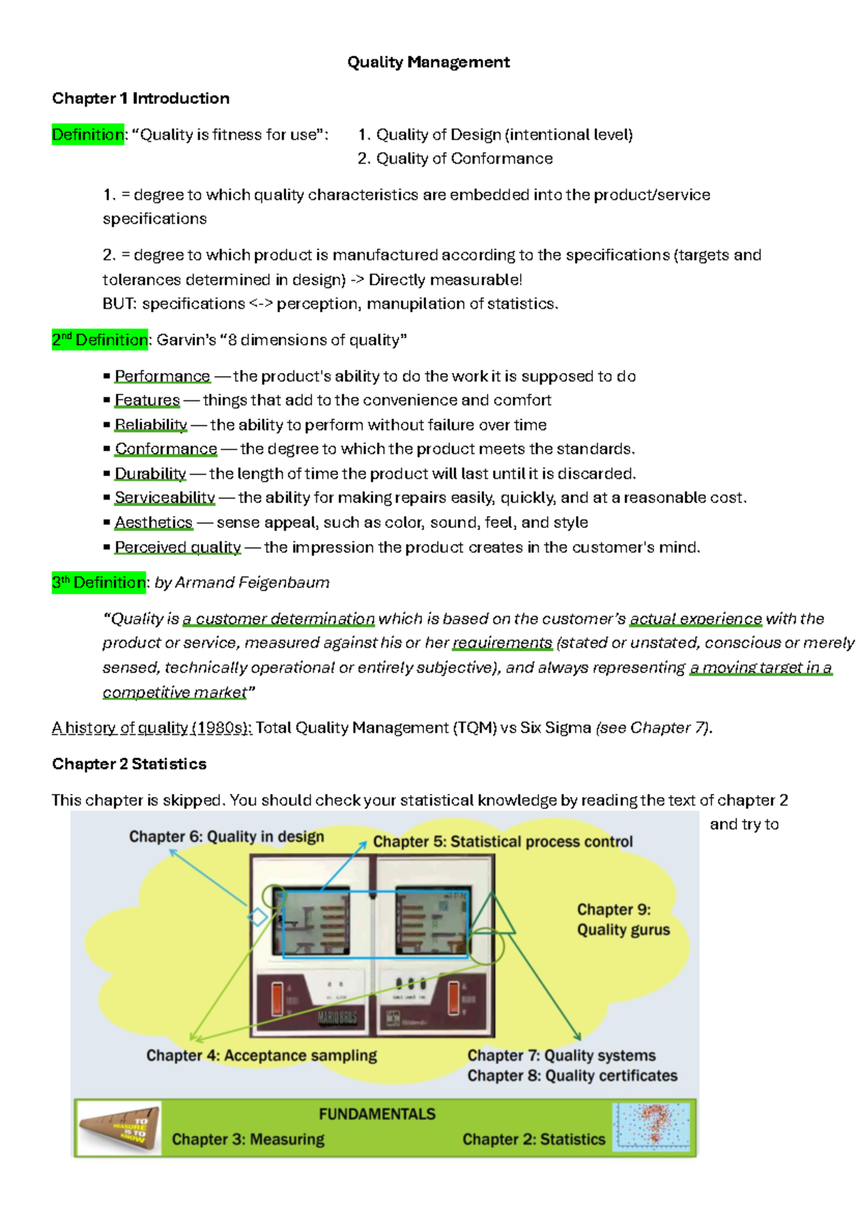 Quality Management Summary: Chapters 1, 3, 7 & 8 Insights - Studocu