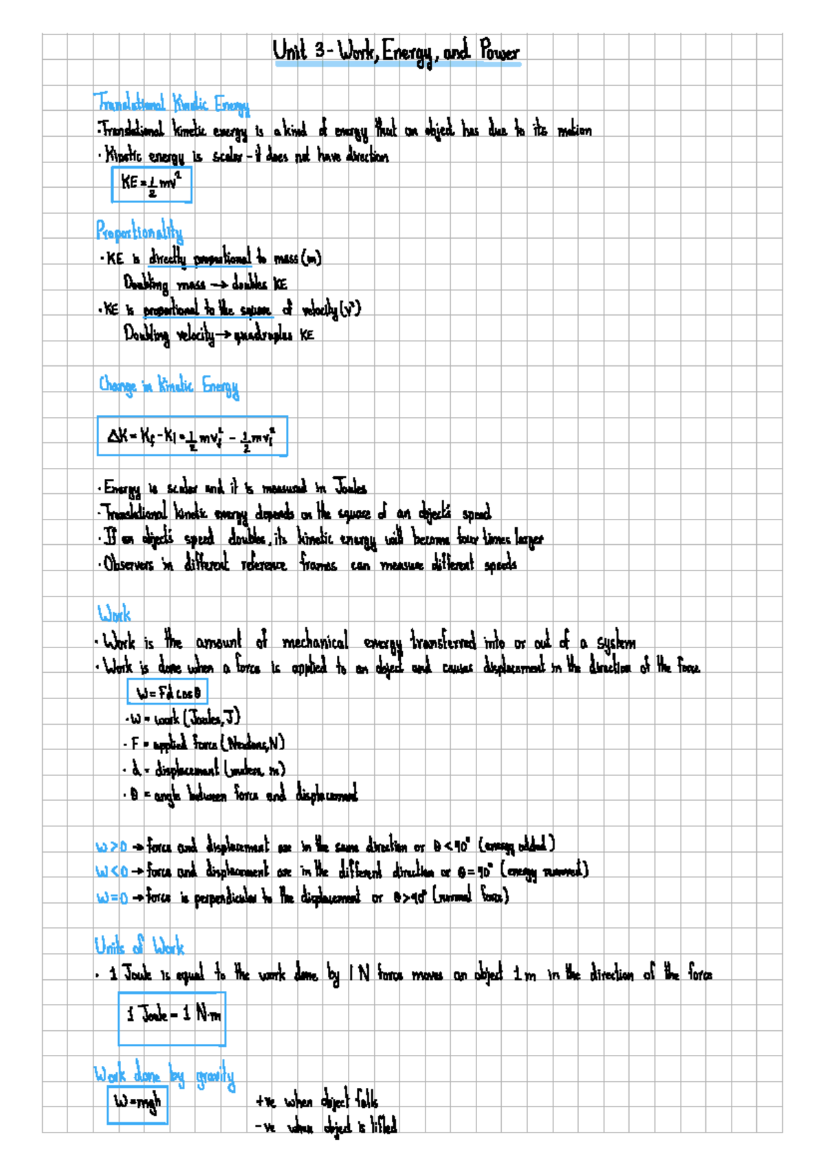Unit 3 - AP Physcis notes for unit 3 - Unit 3 Work, Energy, and Power ...
