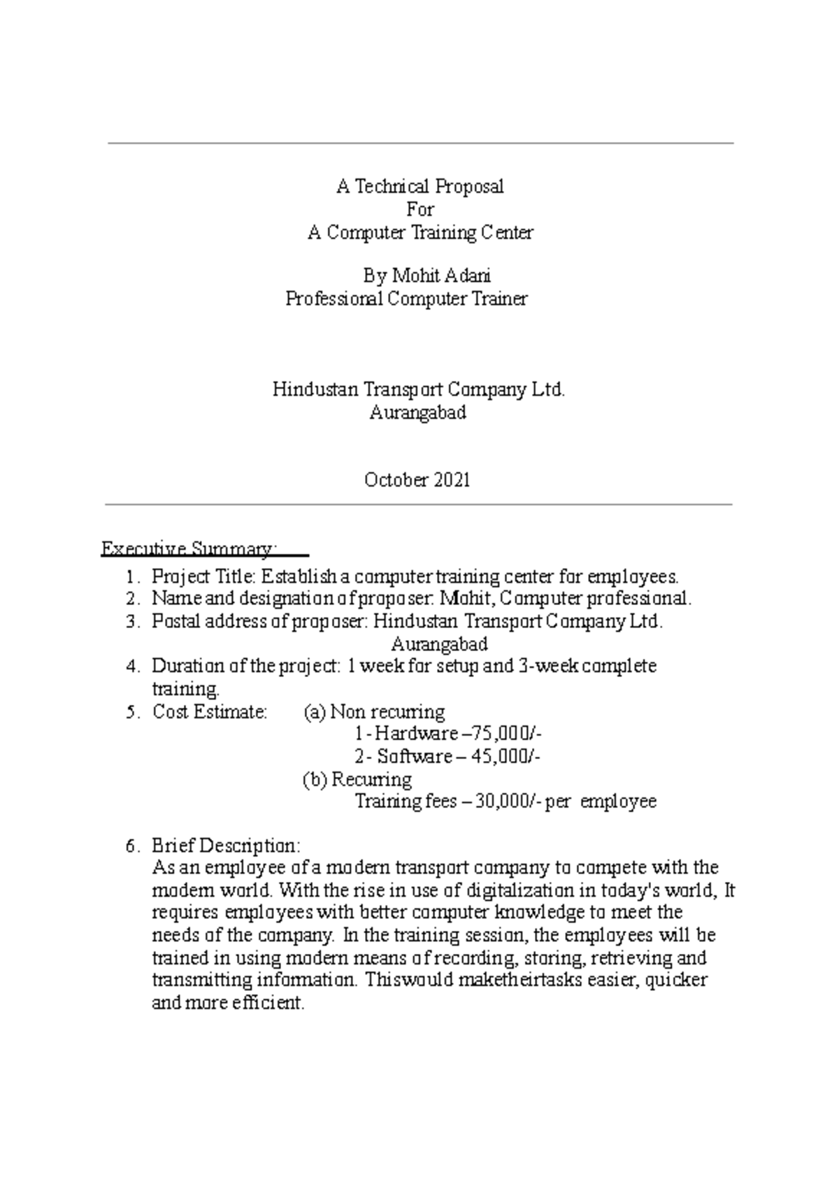 PCE Assignment No.2 proposal writing - A Technical Proposal For A ...