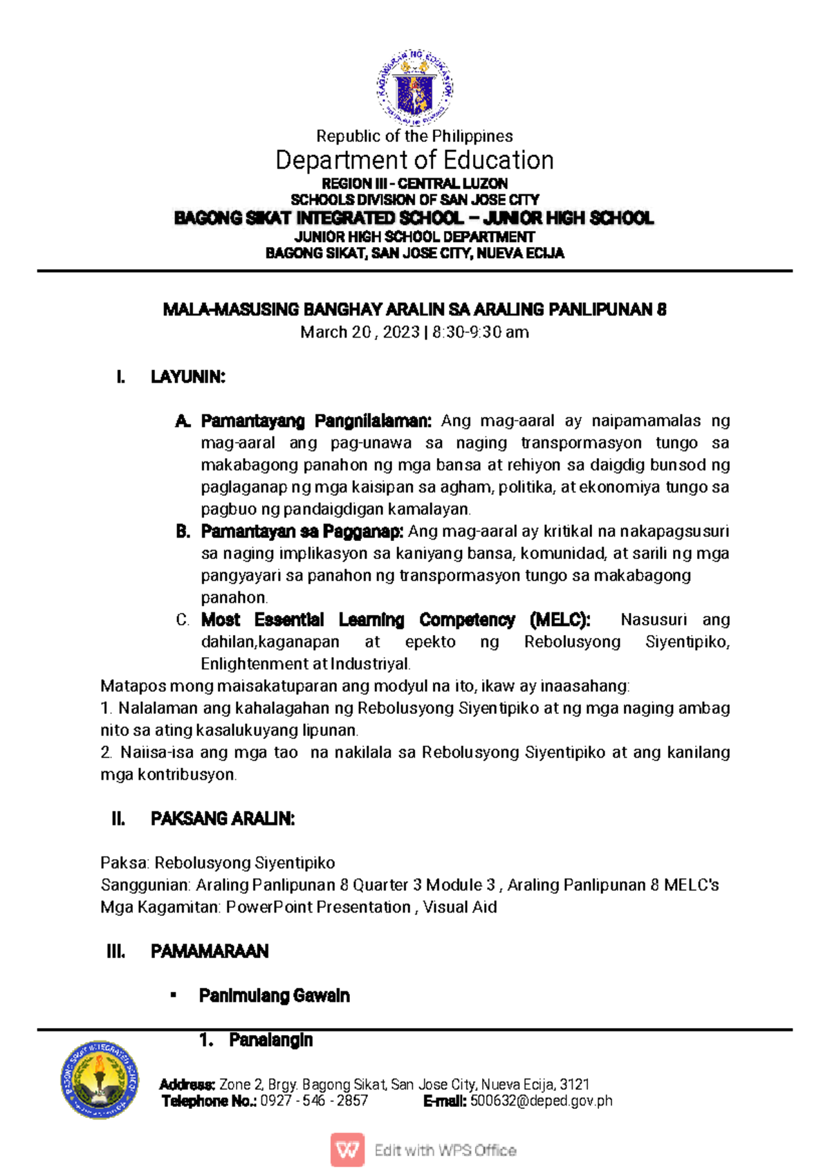 G8 DLP Q3-M3 Day 1: Lesson Plan for Teaching Araling Panlipunan 8 - Studocu