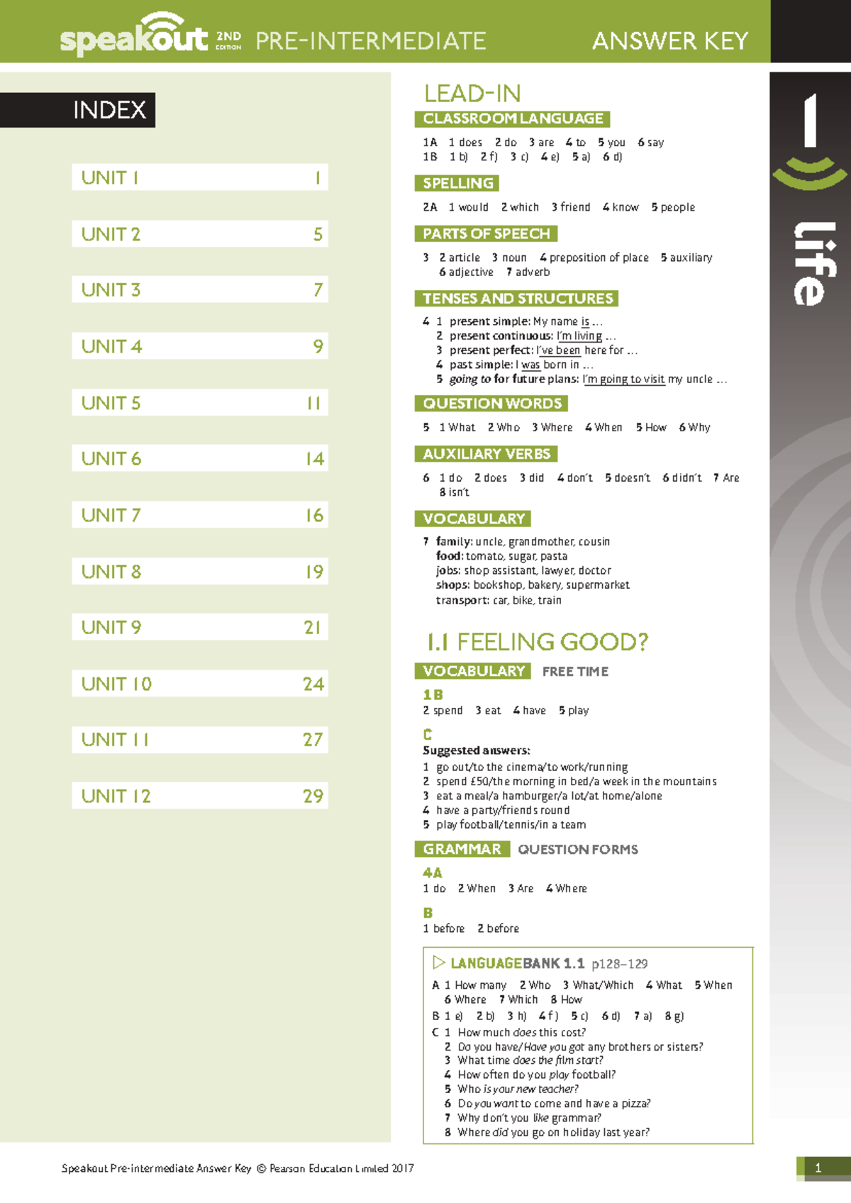 2ND EDITION ANSWER KEY FOR SPEAK OUT PRE-INTERMEDIATE (A1-A2) - Studocu