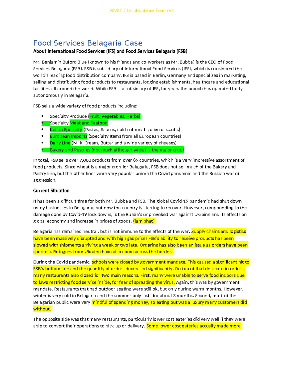FSB Case v3 - ikl - Food Services Belagaria Case About International ...