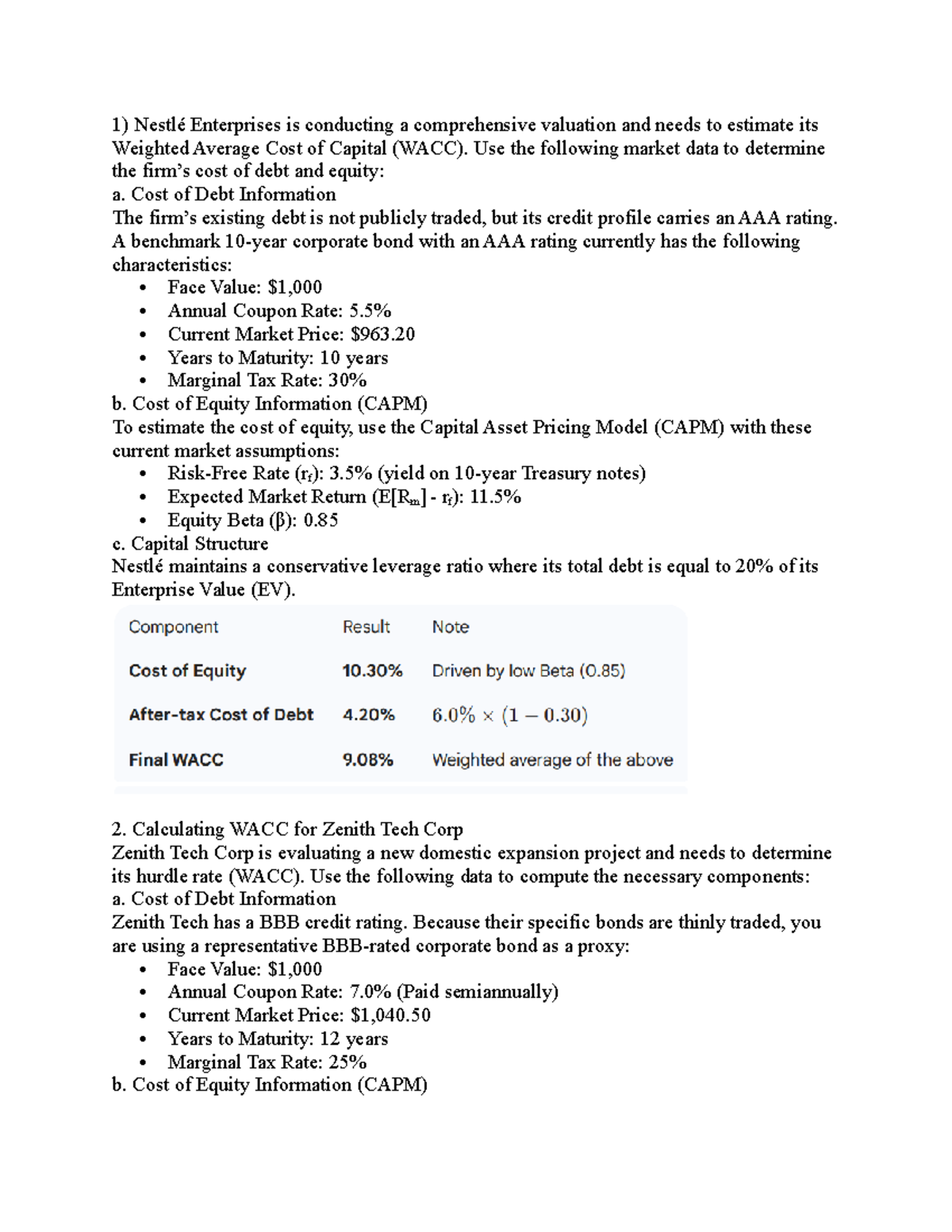 WACC Calculation Exercises for Finance Course (FIN 301) - Studocu