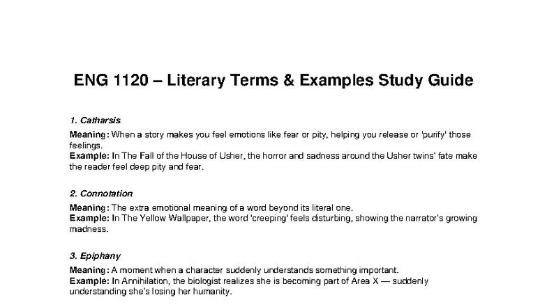 ENG 1120 Literary Terms Examples Study Guide - Studocu