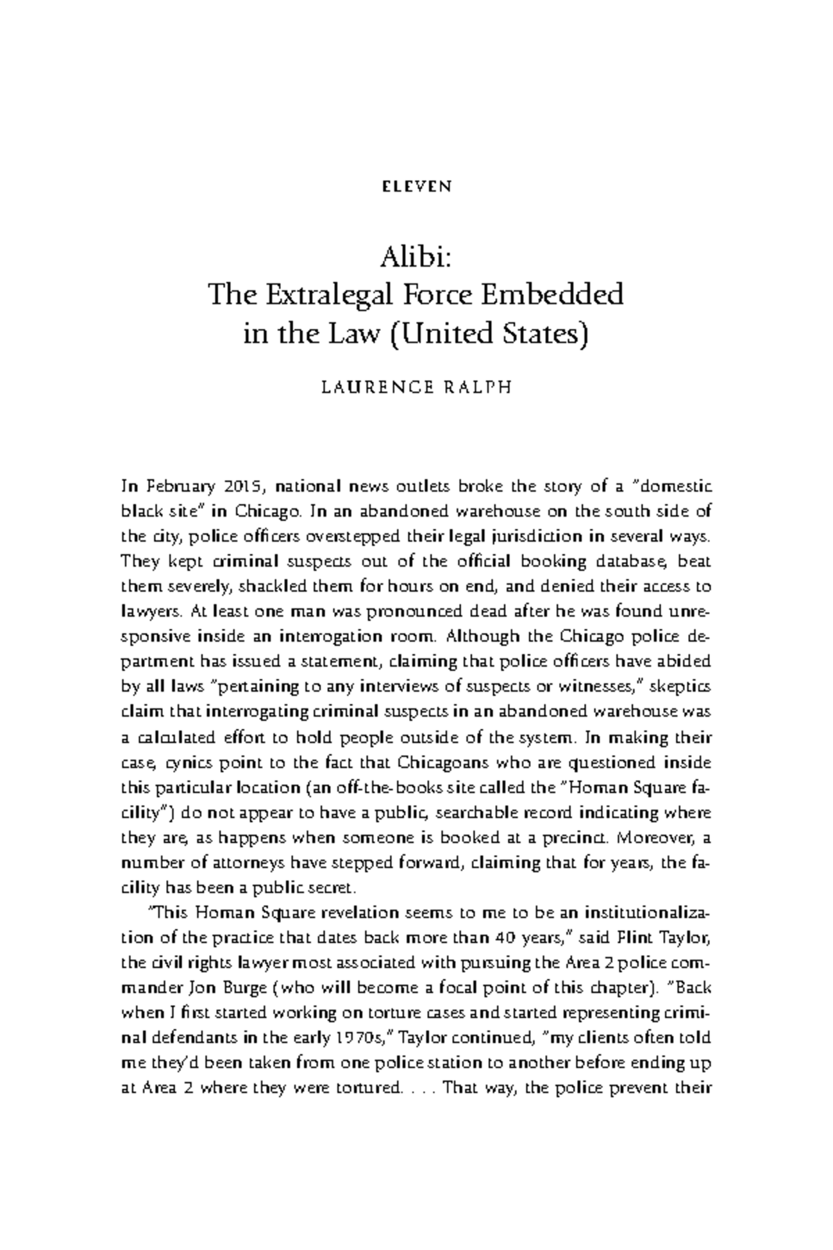 Ralph, Laurence. 2017 . Alibi - E L E V E N Alibi: The Extralegal Force ...