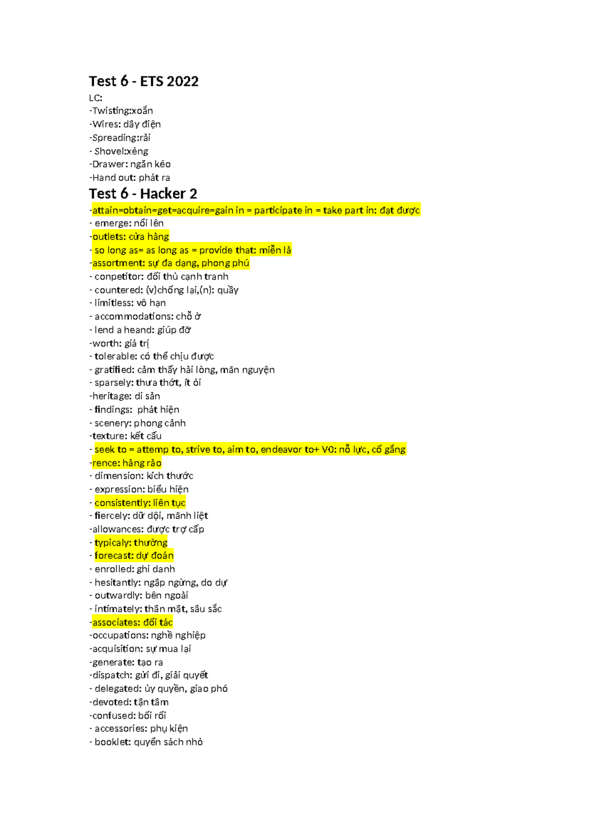 Vocabulary Review for Tests 6-10 ETS 2022 LC & Hacker 2 - Studocu