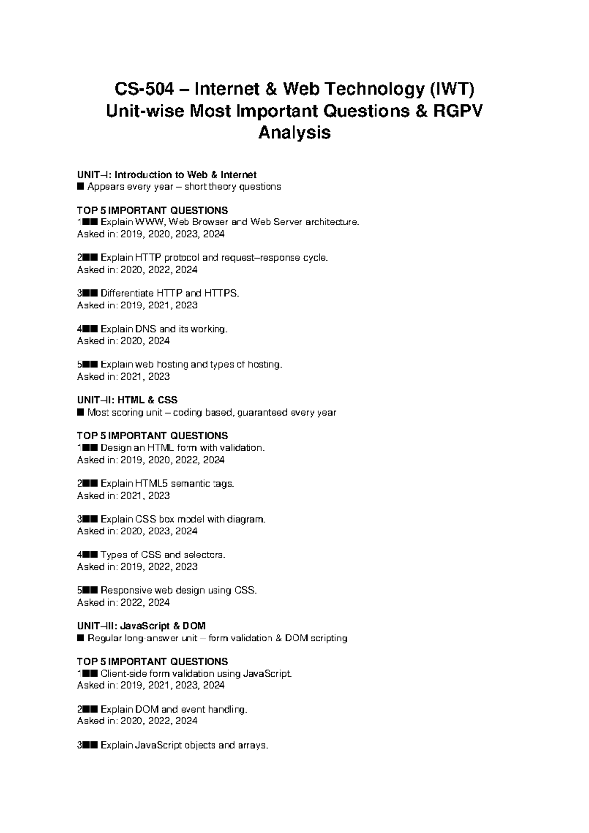 CS504 IWT Unitwise Important Questions and Exam Strategies - Studocu