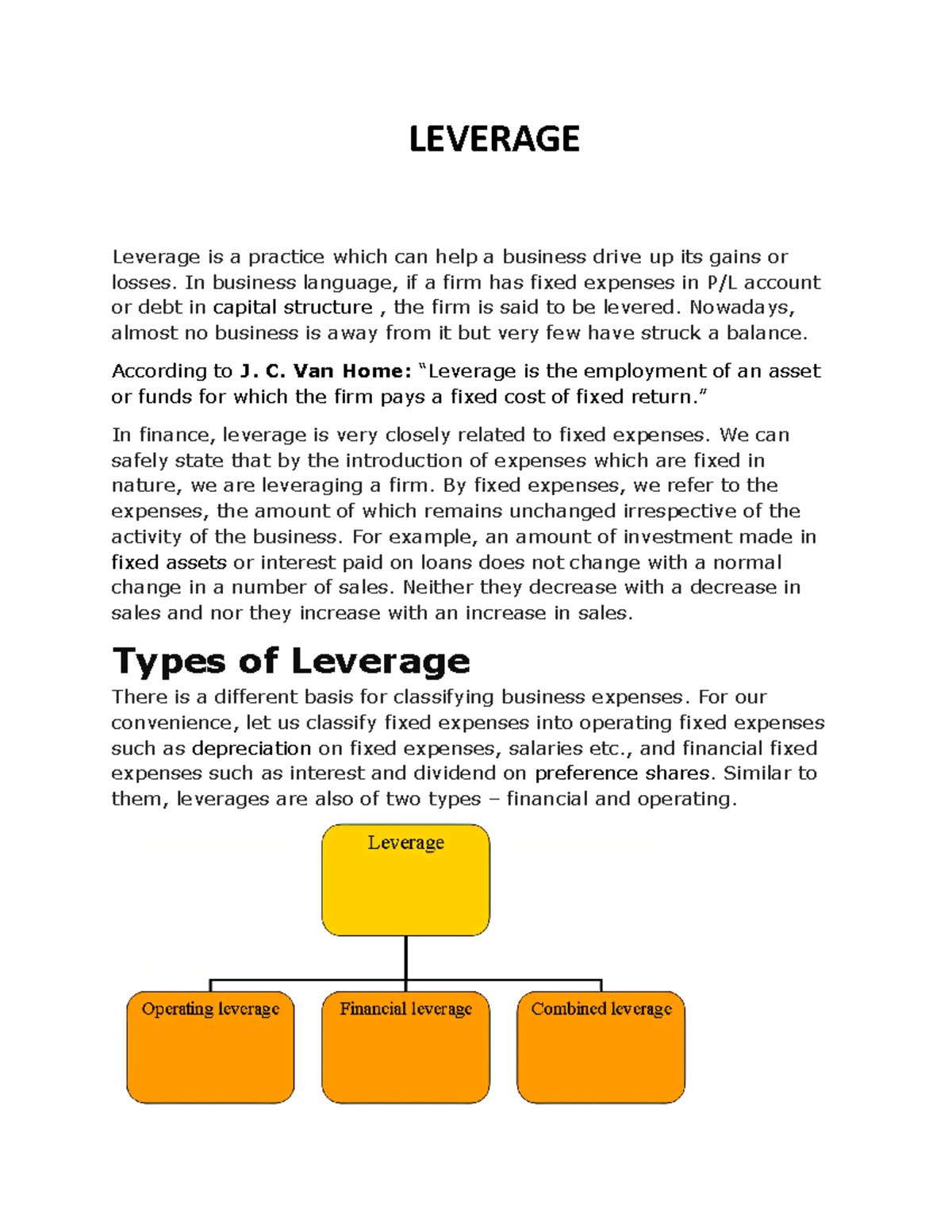 Leverage - Lecture notes 1-7 - LEVERAGE Leverage is a practice which ...