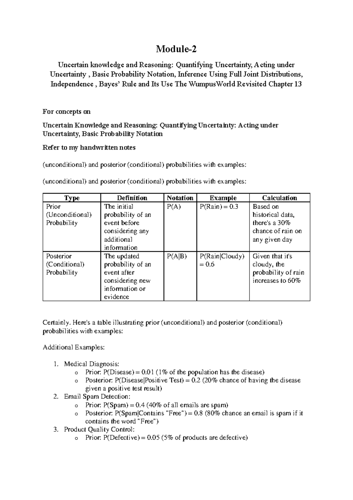 Module-2 Notes: Uncertain Knowledge and Reasoning Insights - Studocu