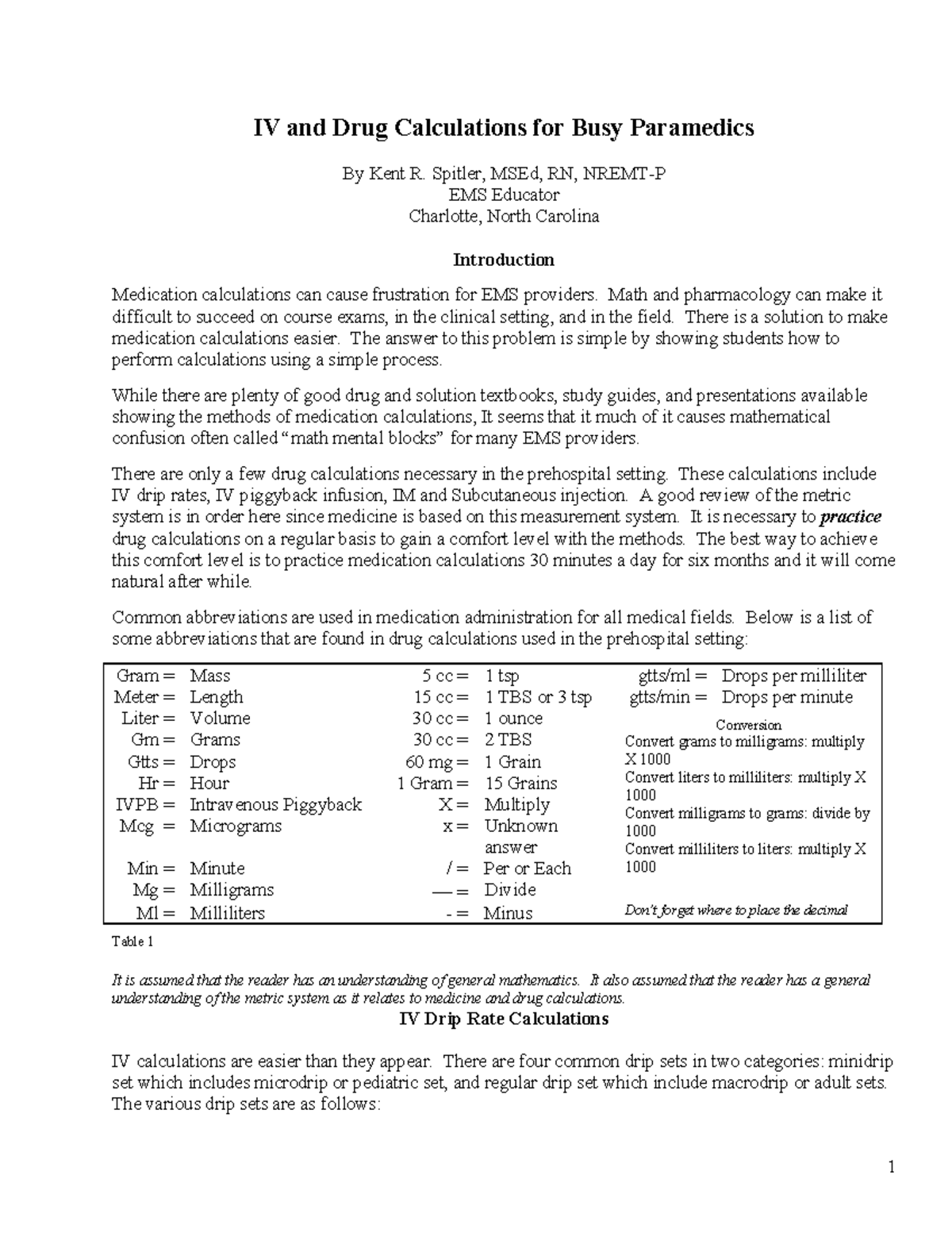 IV Drug Calculations and Administration for Paramedics - Med Practice ...