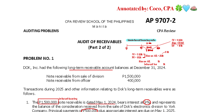 Annotated Auditing Problems: CPA Review (AP) - Audit of Receivables ...