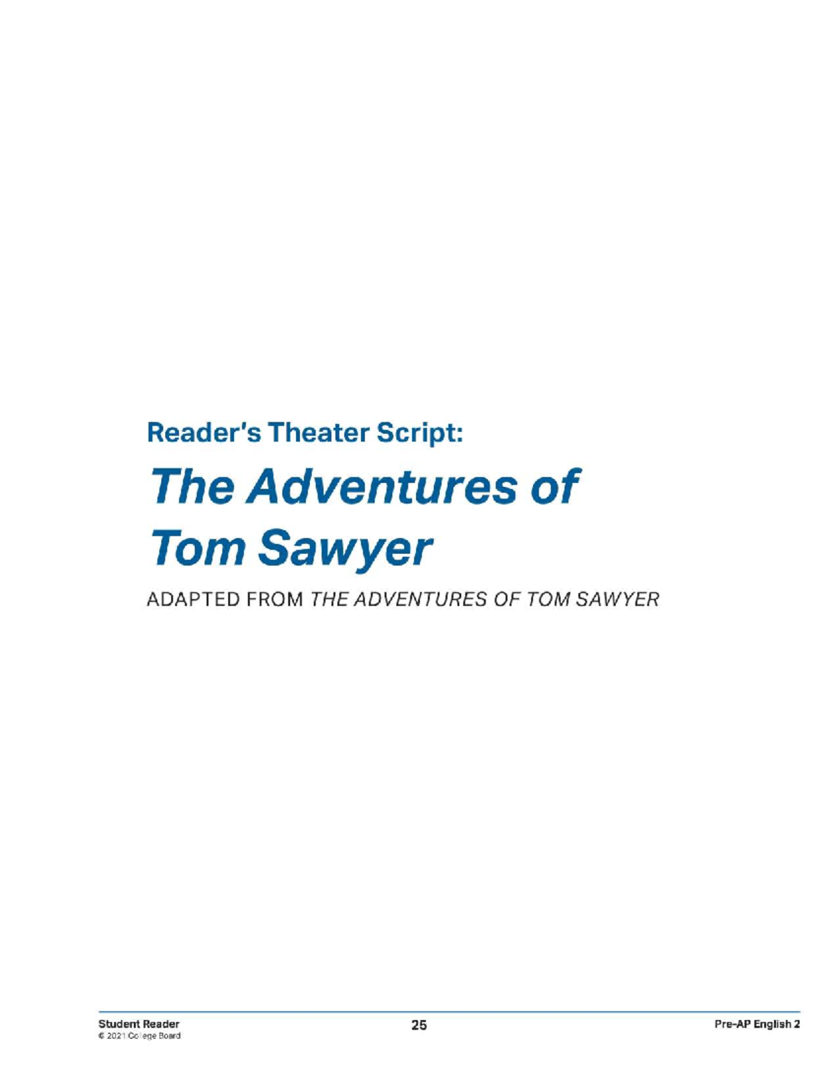 Theater Script: Tom Sawyer Reader's Theater (ENG 2, 2021) - Studocu